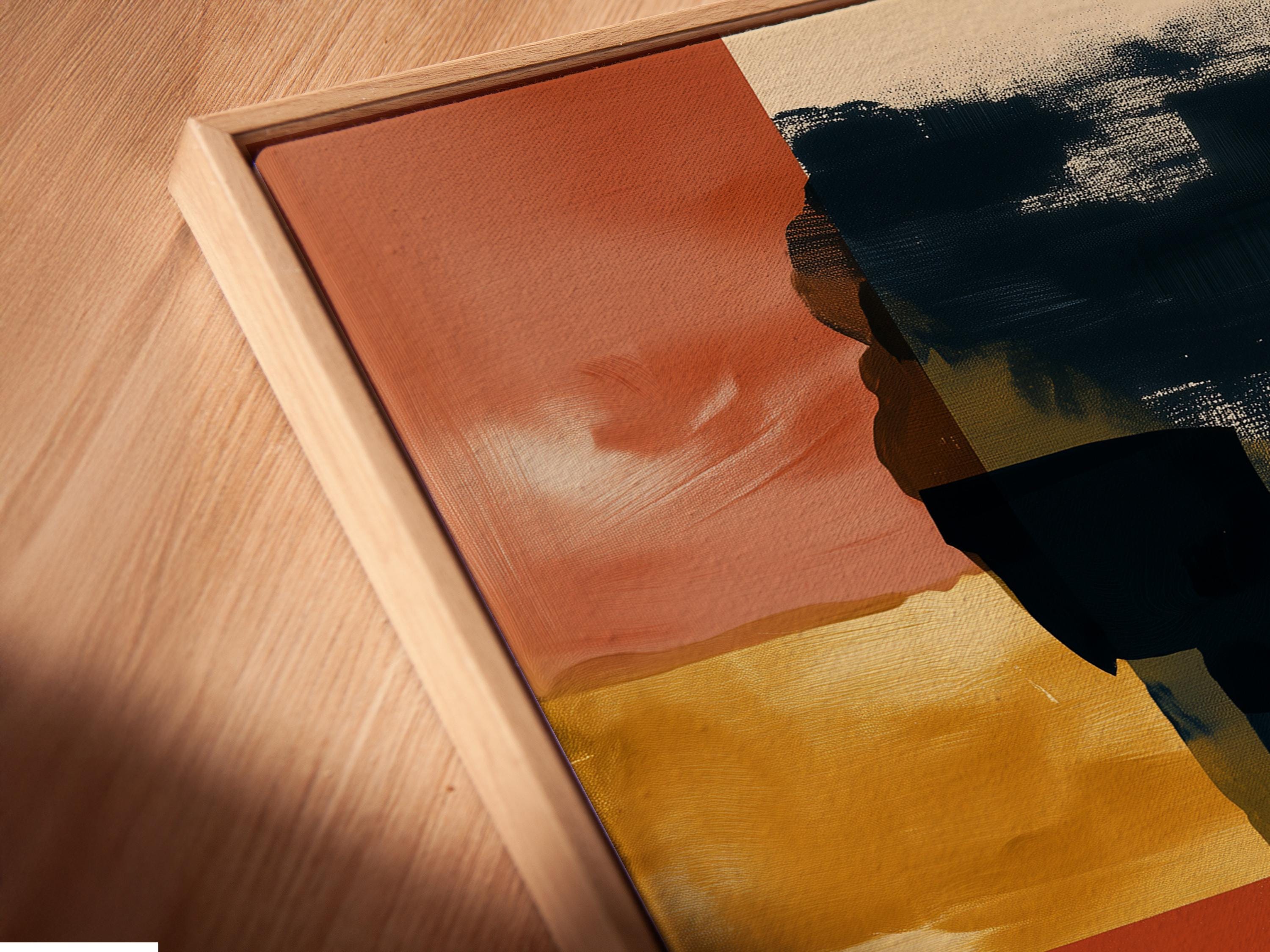 Abstract portrait silhouette with terracotta, cream and navy colour bands detail view