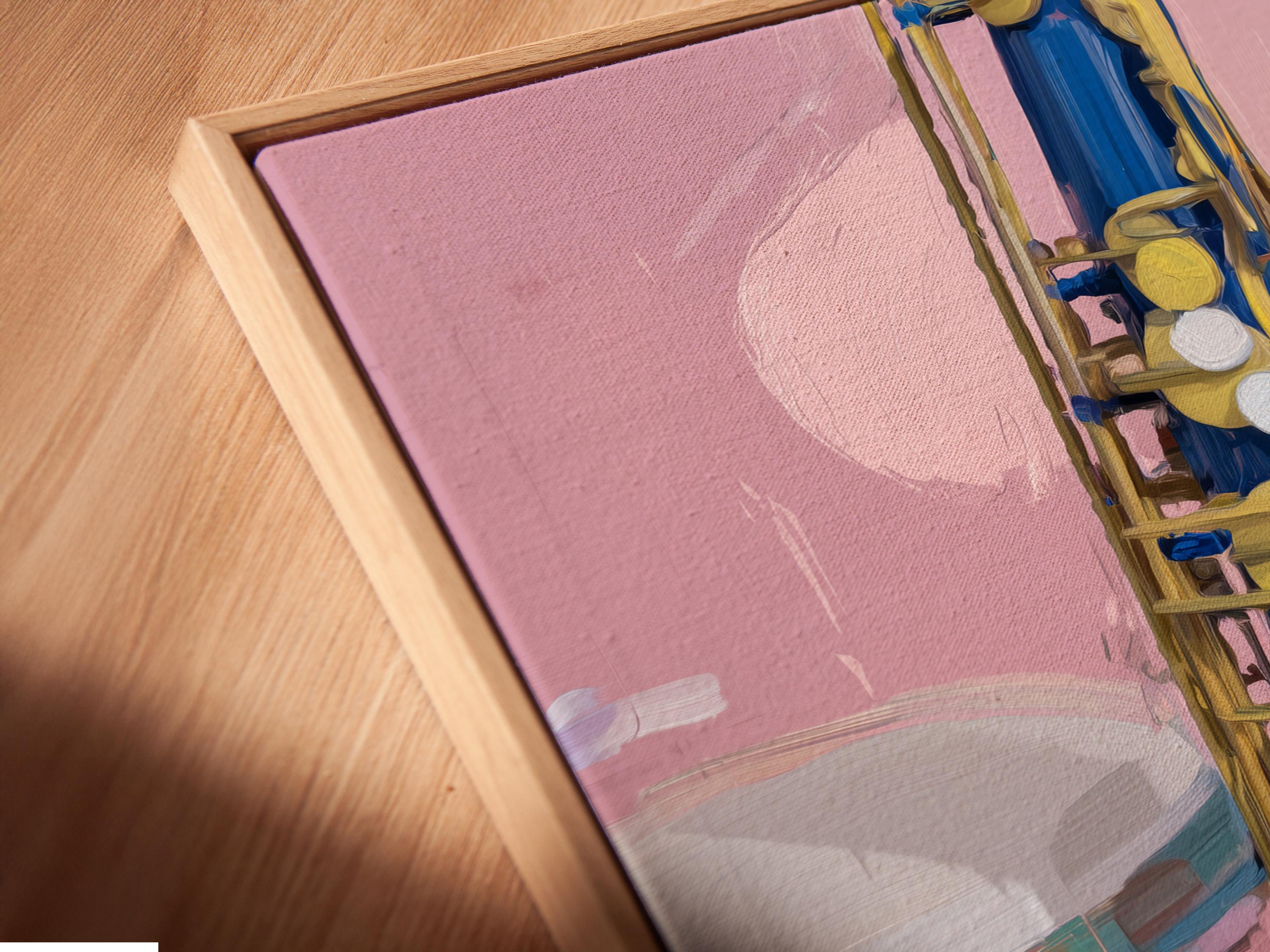 Square framed artwork mockup showing a colourful saxophone illustration on a wall