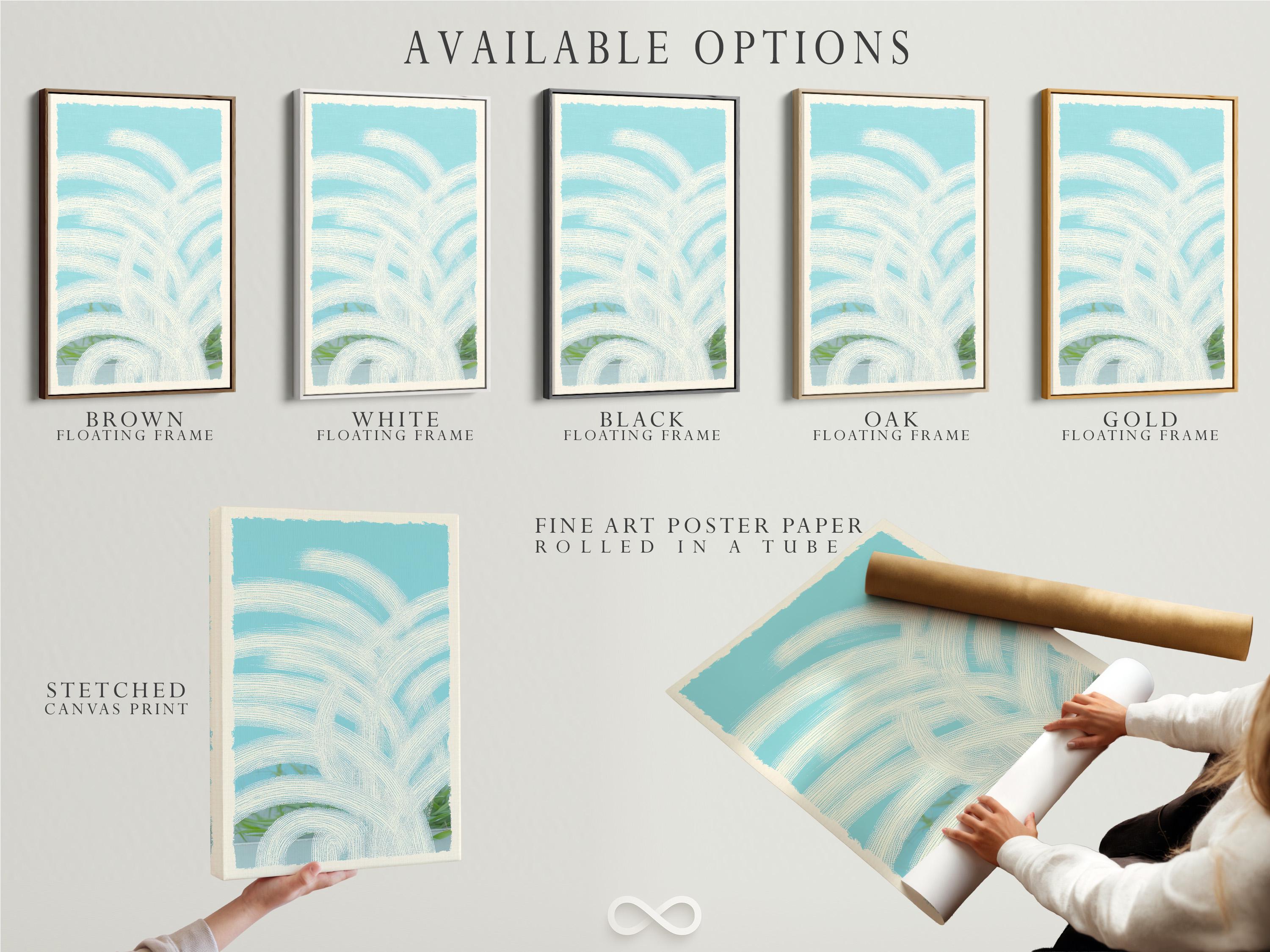 Sky blue abstract arches with dotted curved lines and layered white highlights detail view