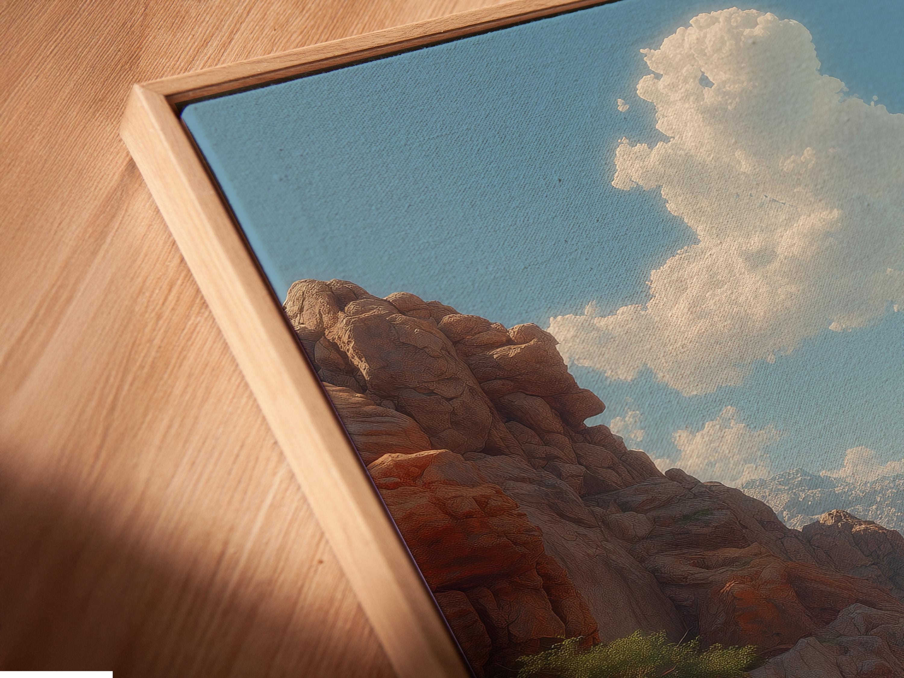 A framed desert canyon river landscape displayed with smaller preview images around it