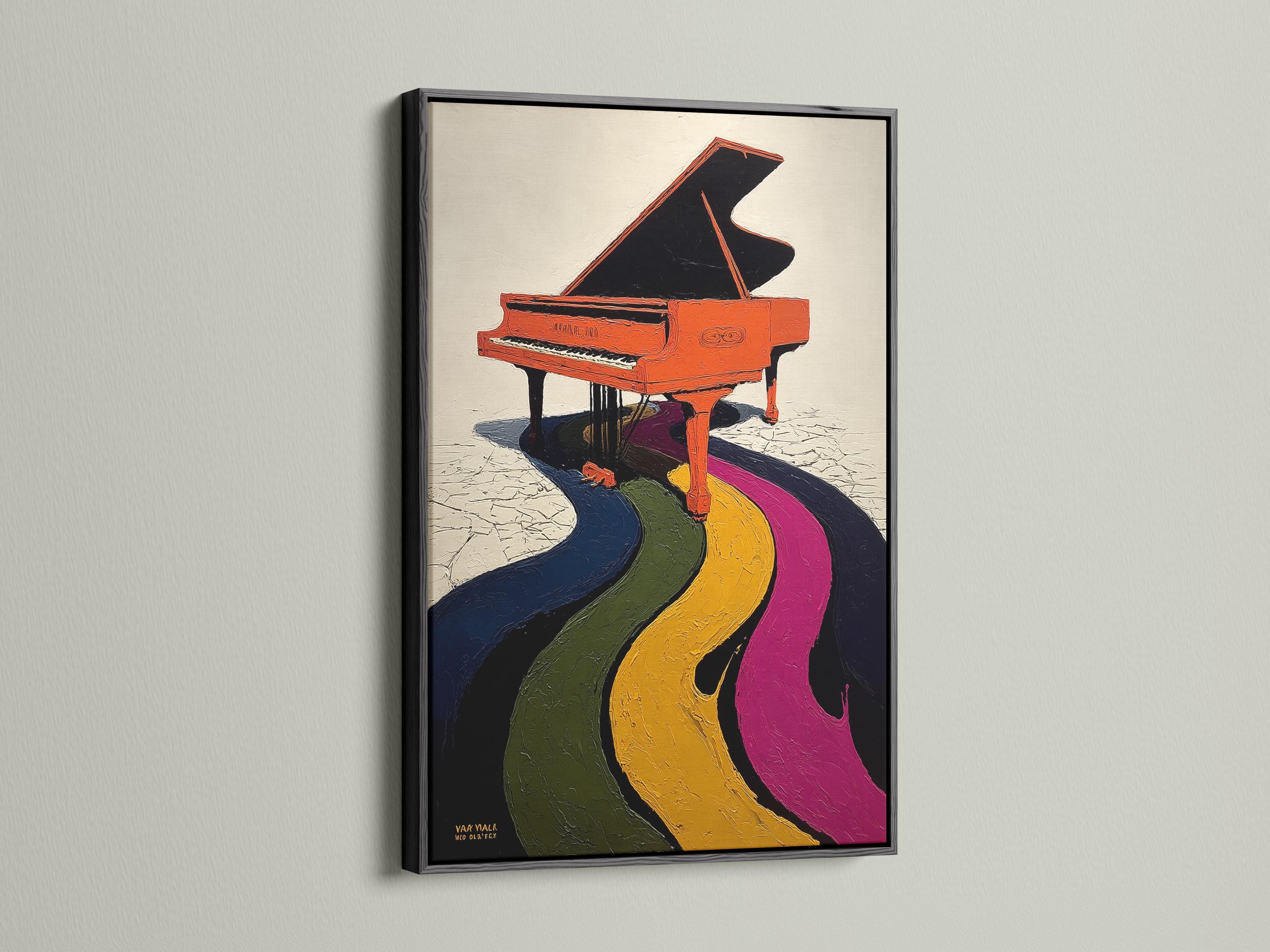 Orange Piano Canvas Art Print - Rainbow Music Wall Art, Eclectic