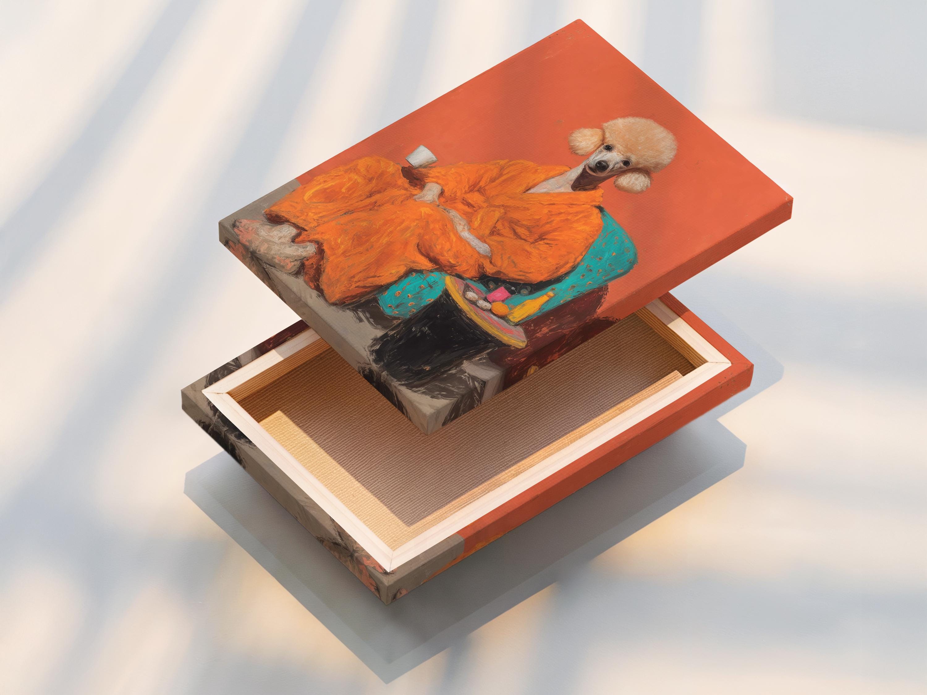 Framed poodle portrait artwork on a white background with smaller frame mockups beside it
