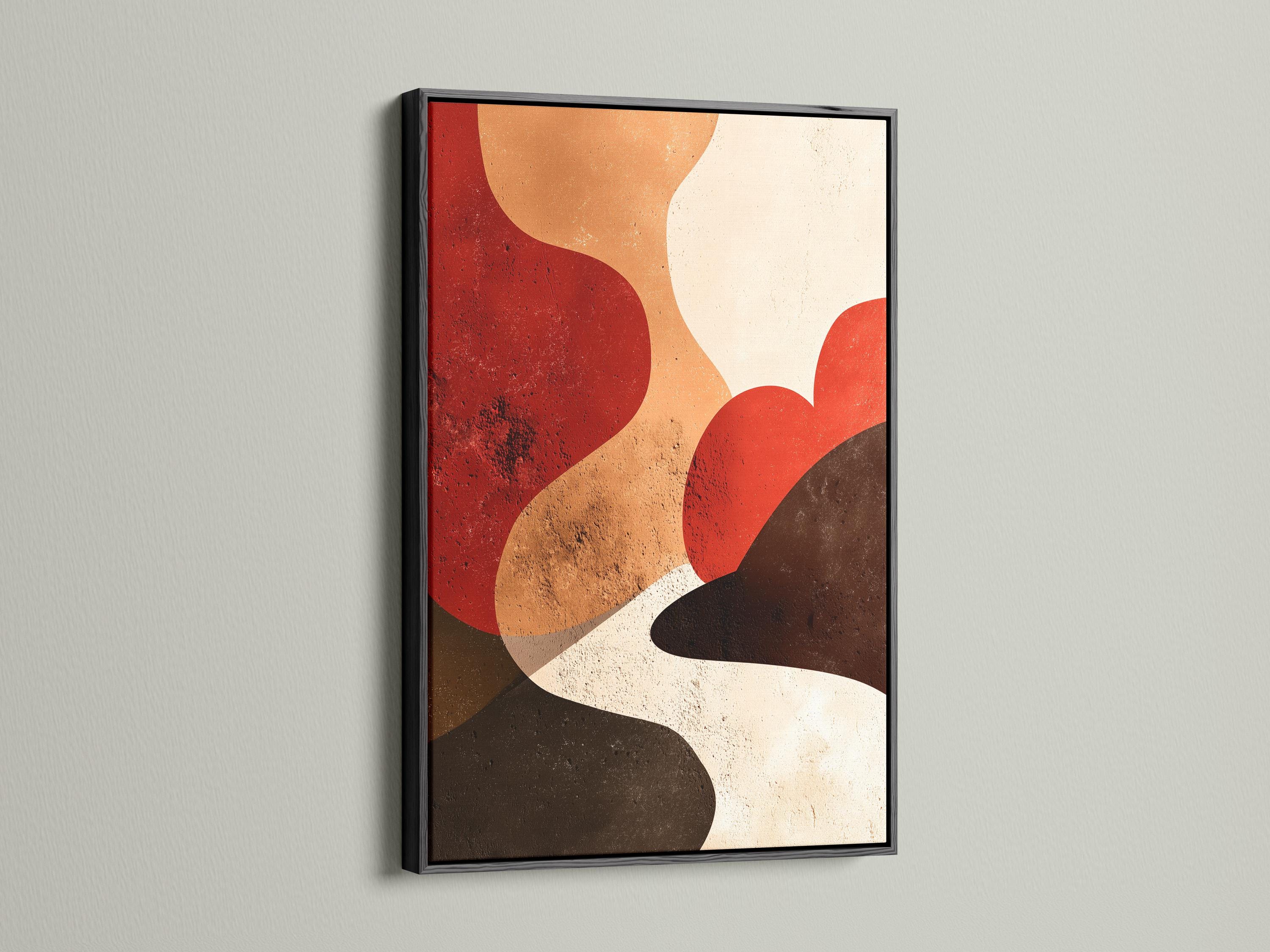Warm terracotta abstract geometric artwork with rounded curved shapes and cream background detail view