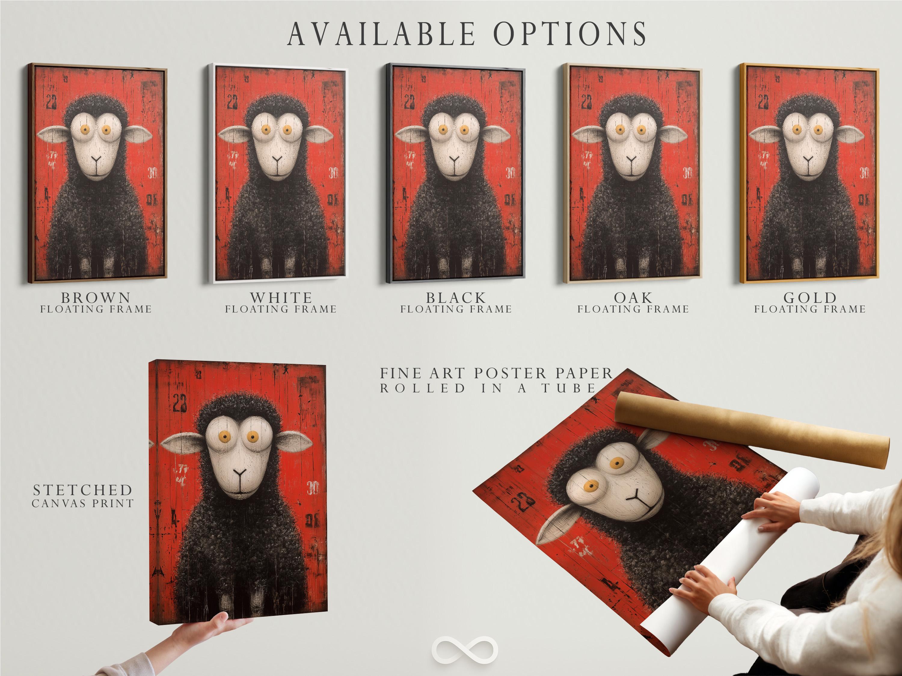 Sheep wall art in a framed portrait view on a light wall mockup