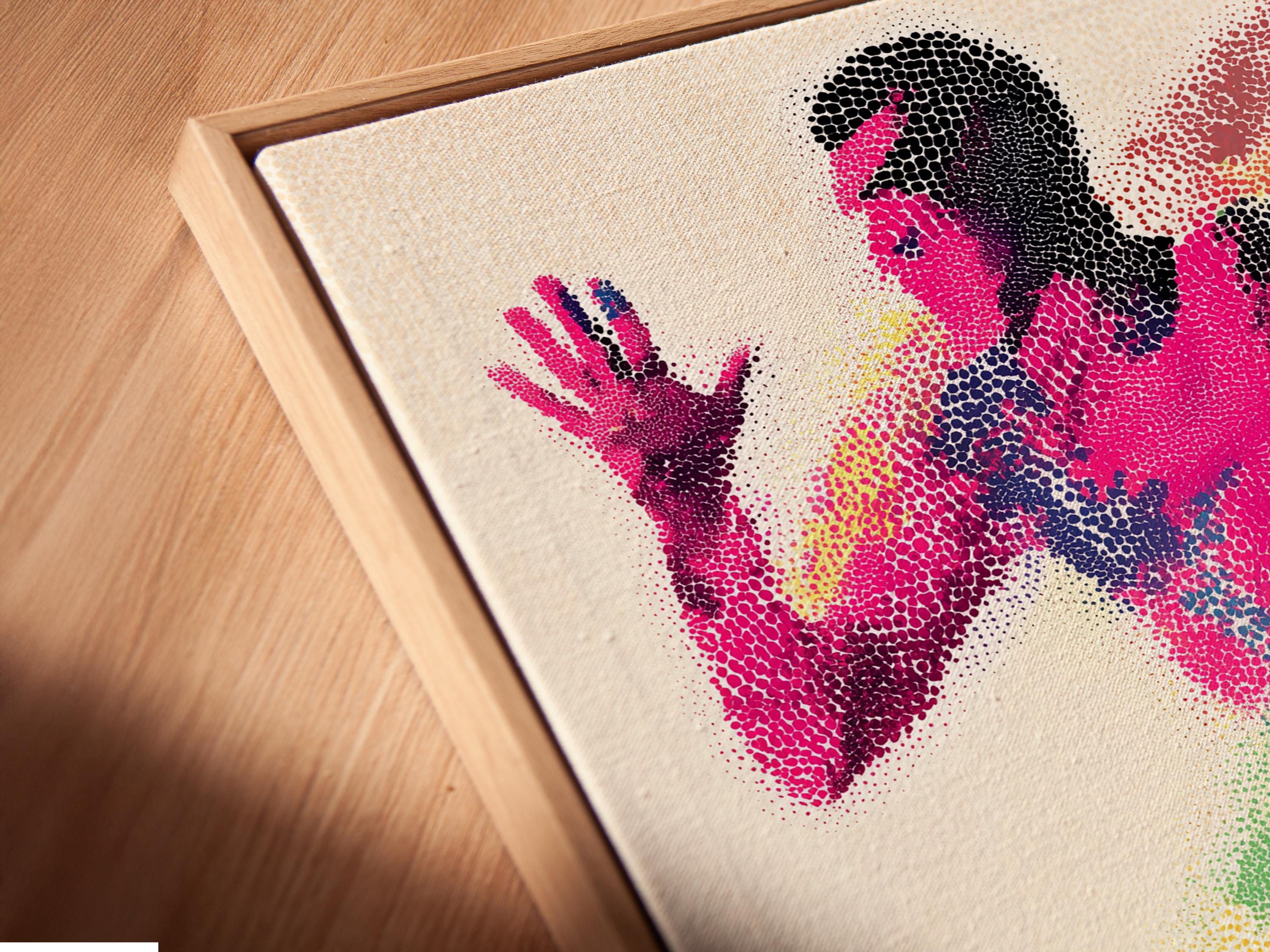 Rainbow runner figure artwork shown in a framed mockup