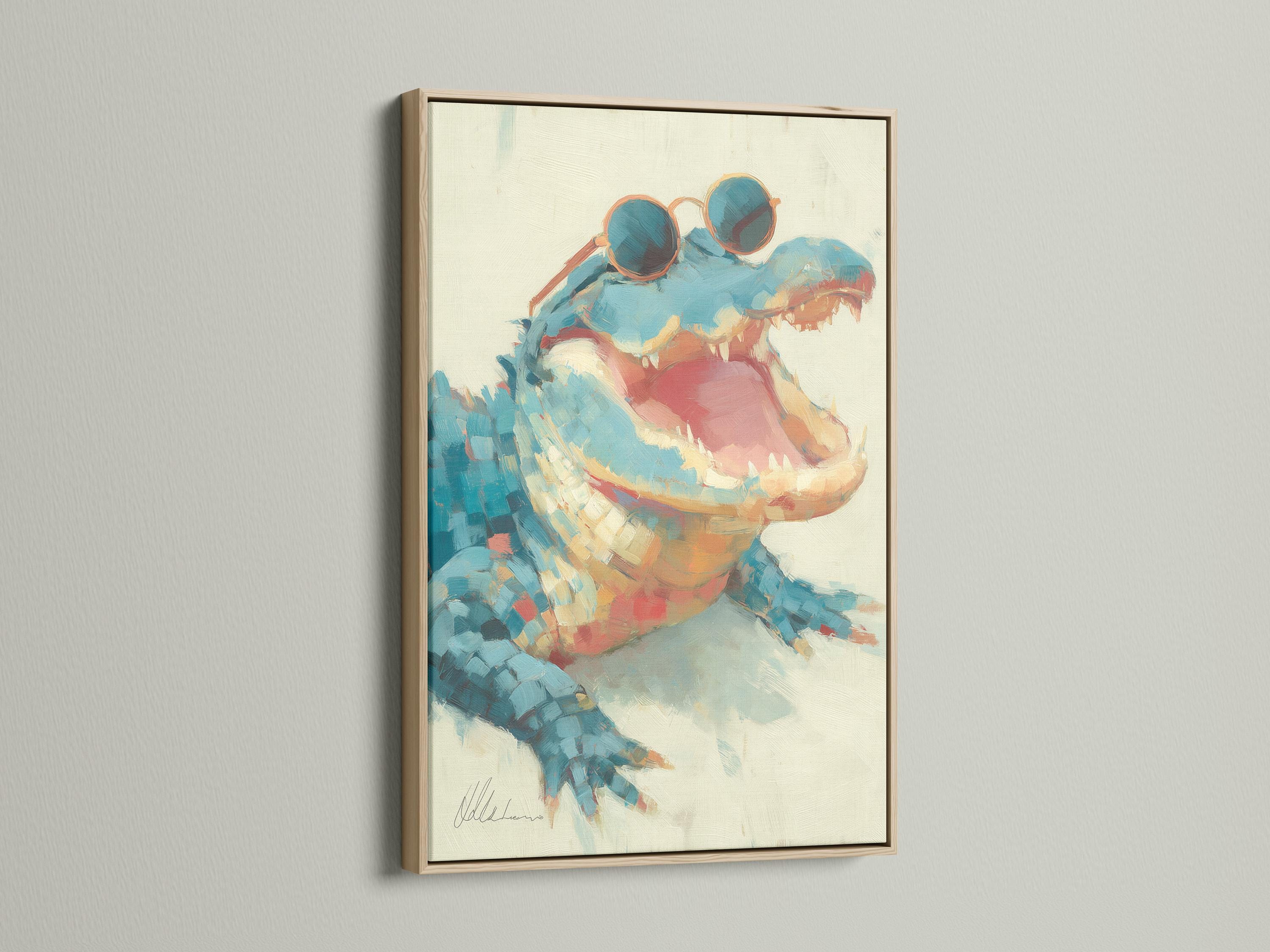 Gator artwork on a framed portrait mockup against a light background