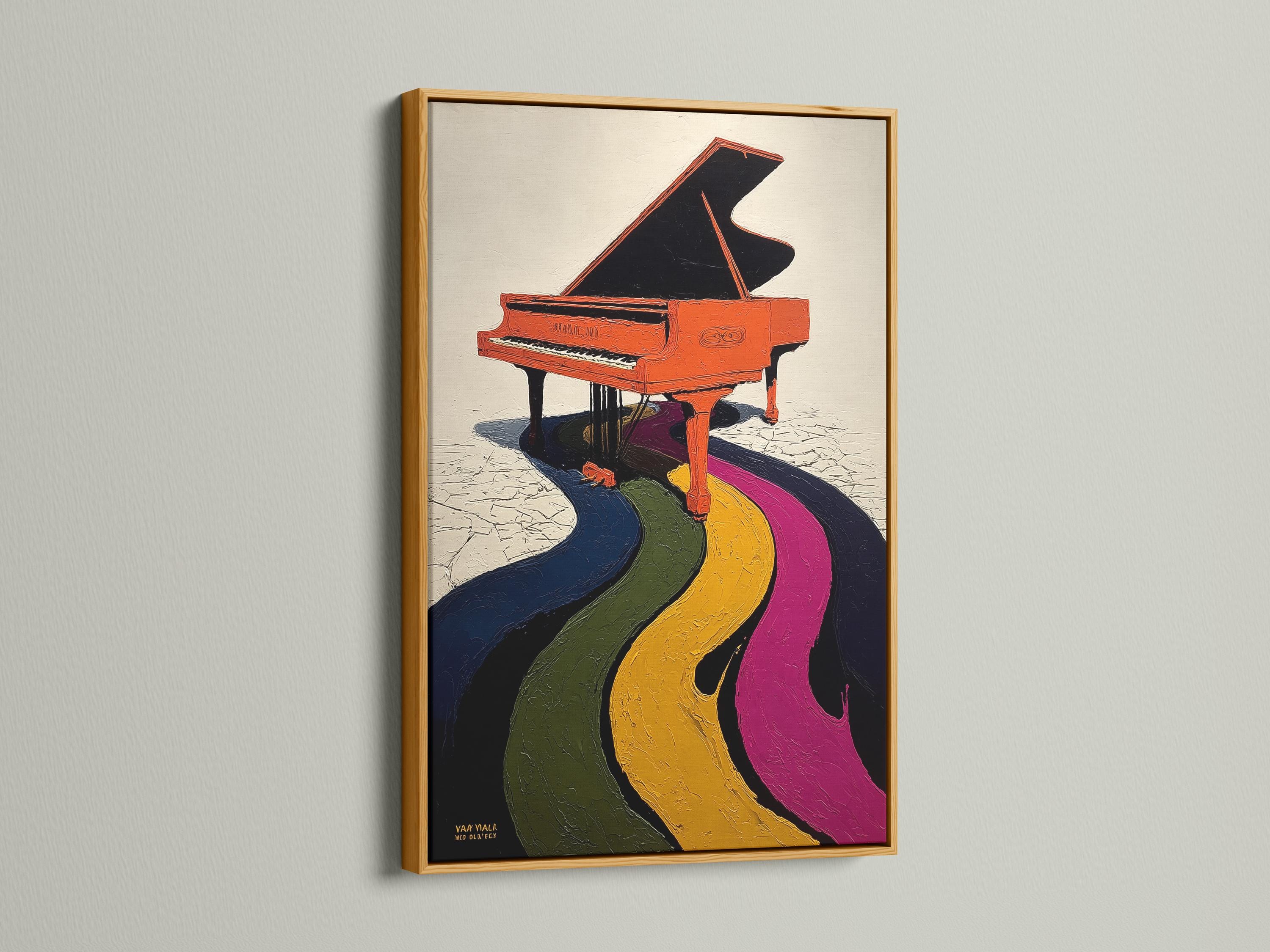 Orange Piano Canvas Art Print - Rainbow Music Wall Art, Eclectic