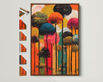 Teal & Orange Abstract Art Print: Japanese Style Home Decor - Etsy