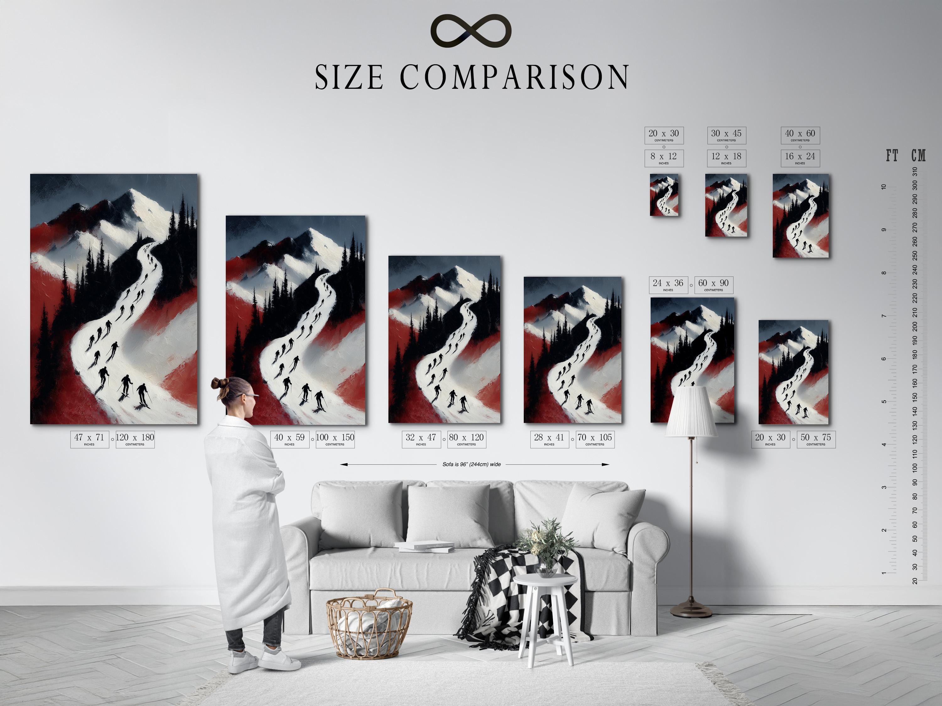 Framed winter ski wall artwork displayed against a light background with swatch frames
