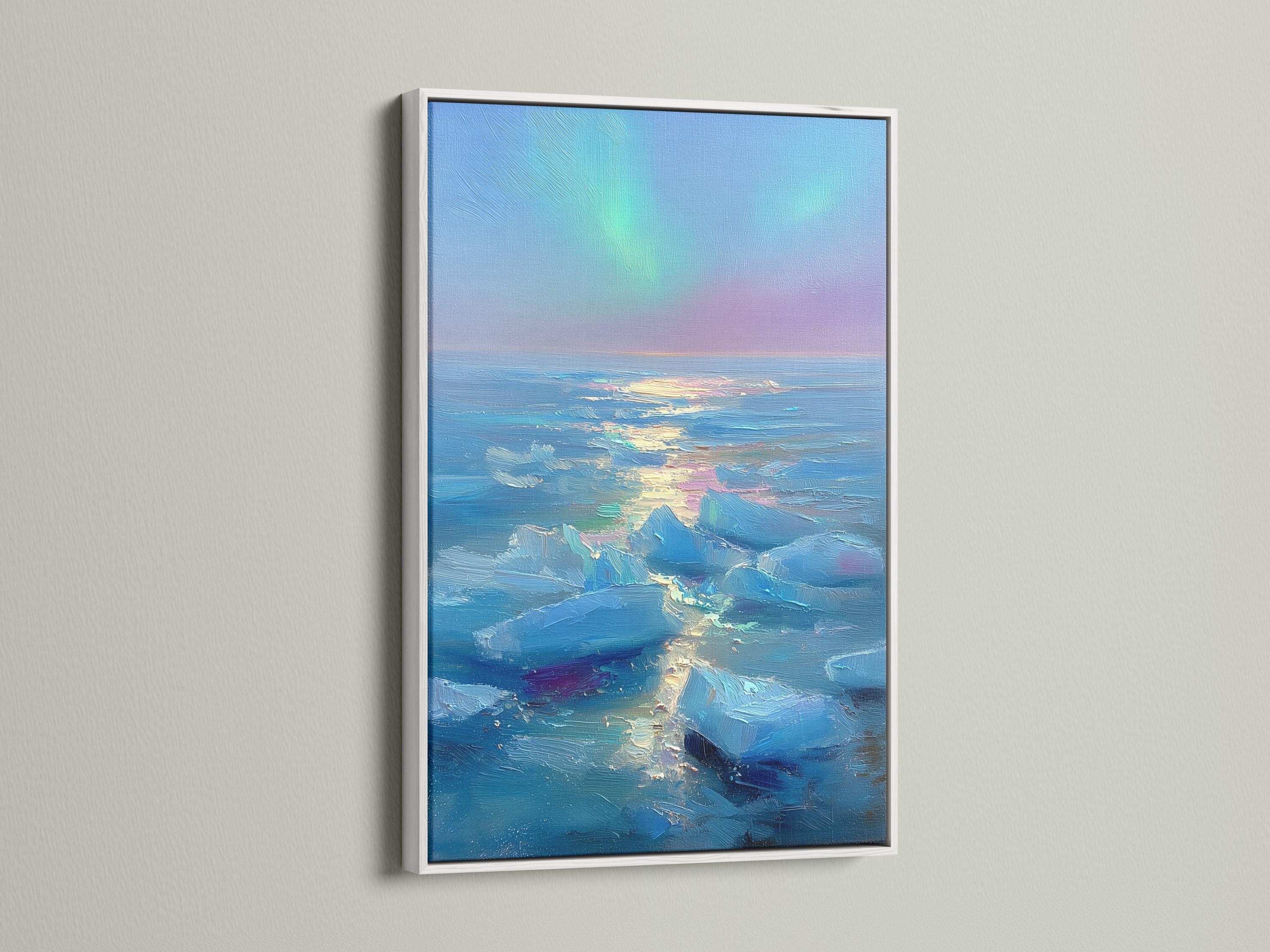 Framed seascape artwork shown in a mockup with several frame options on the left