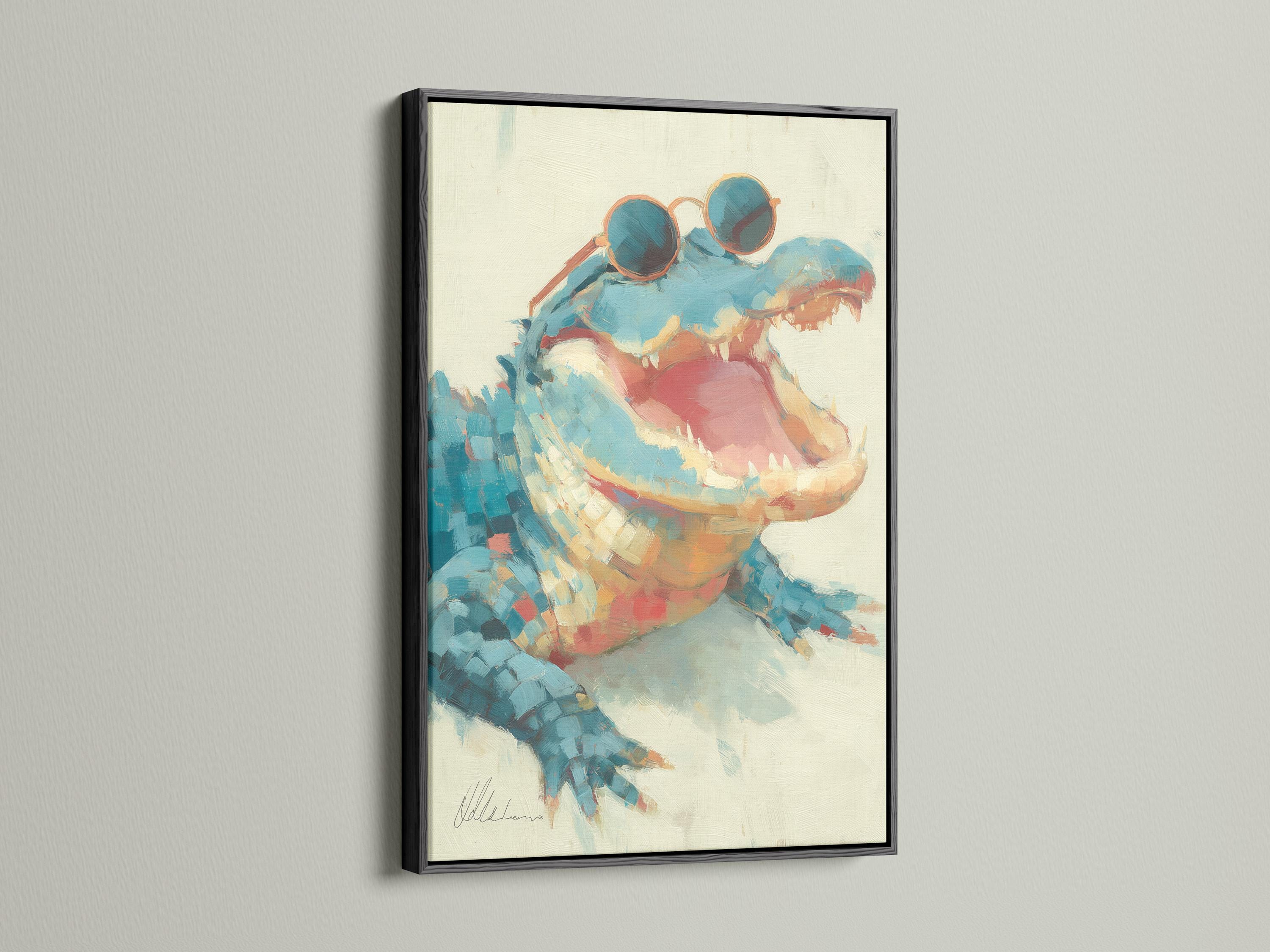 Gator artwork on a framed portrait mockup against a light background