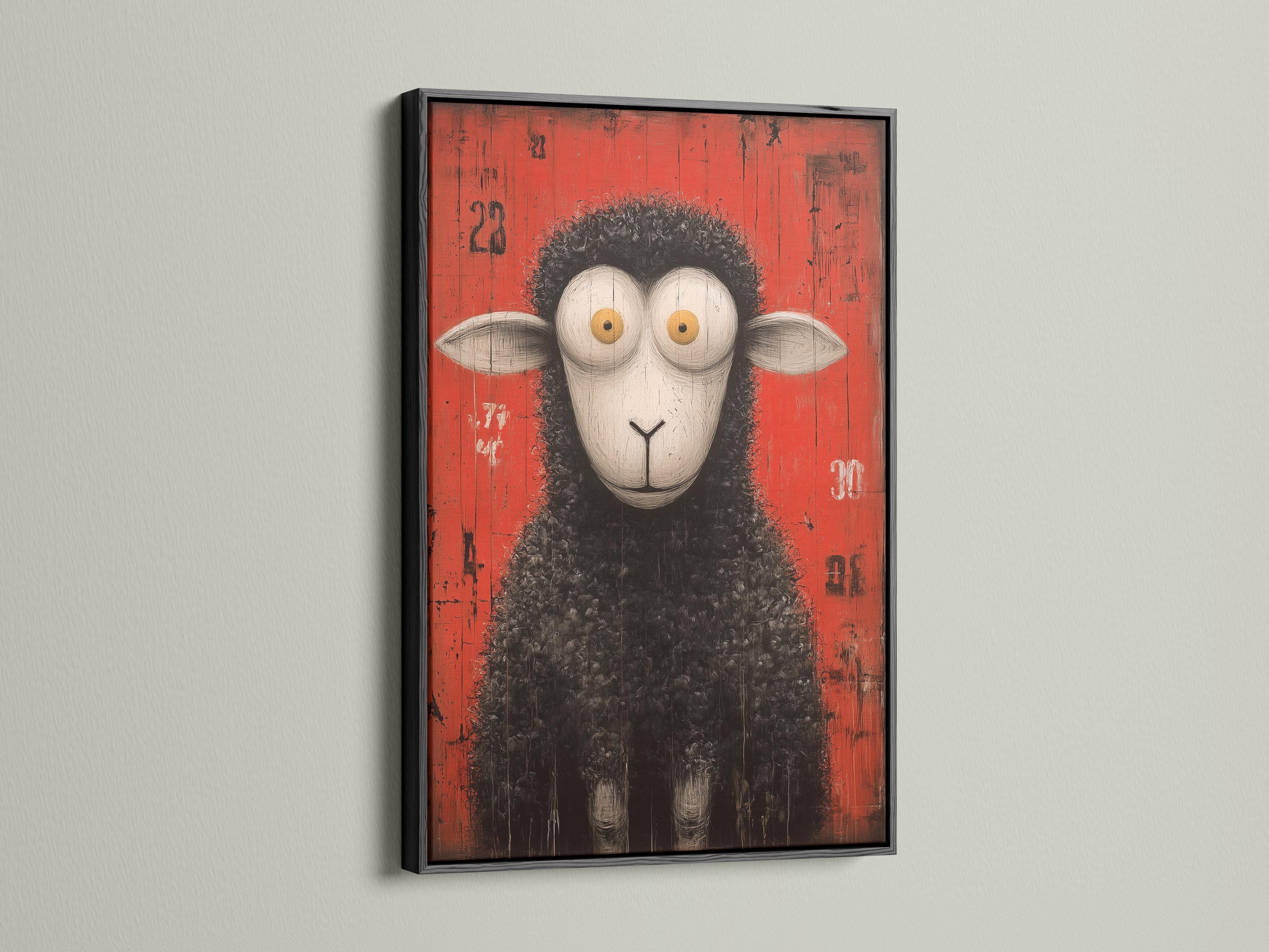 Sheep wall art in a framed portrait view on a light wall mockup