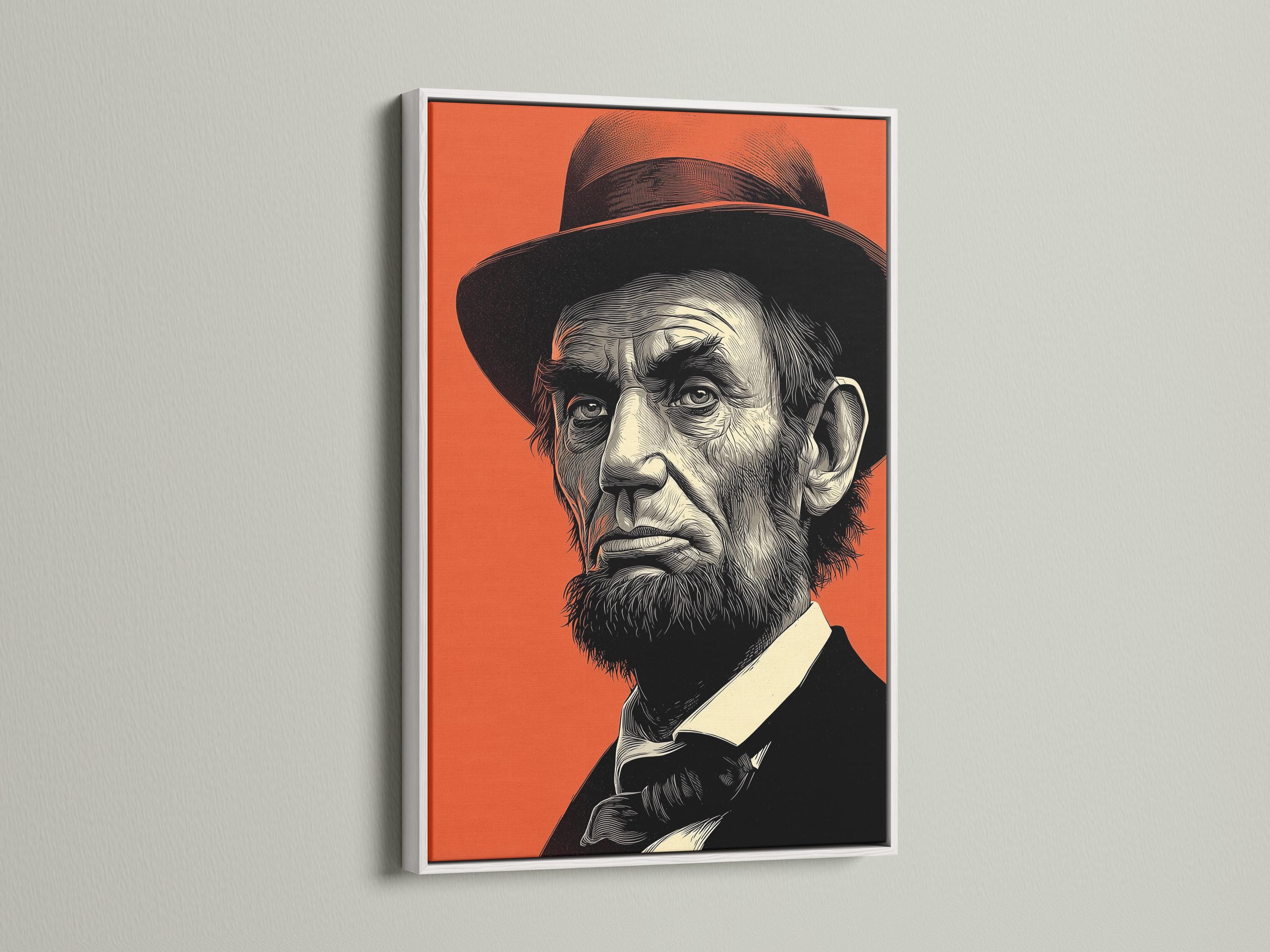 Mockup showing an orange and black engraved portrait artwork on a wall