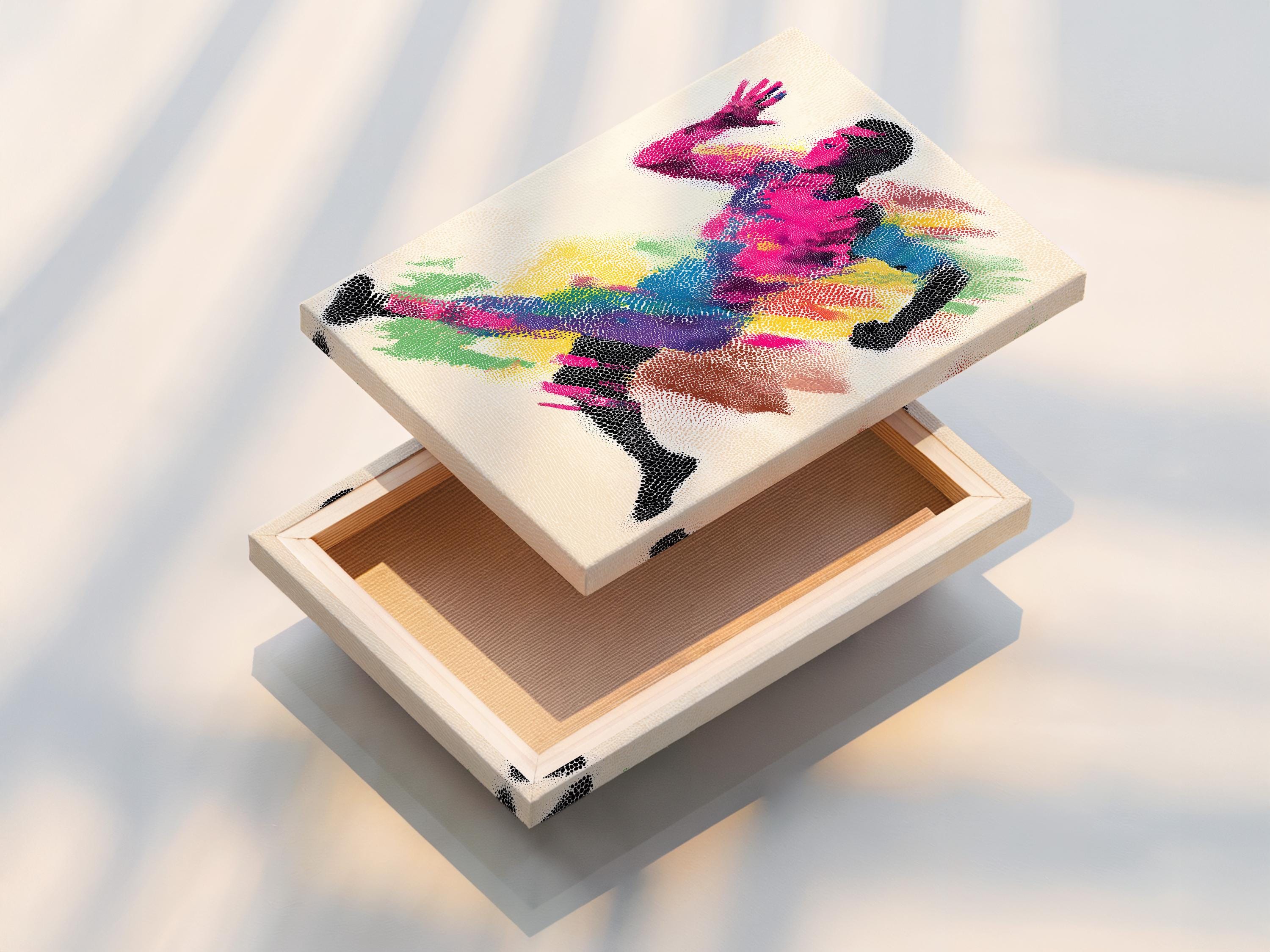 Rainbow runner figure artwork shown in a framed mockup