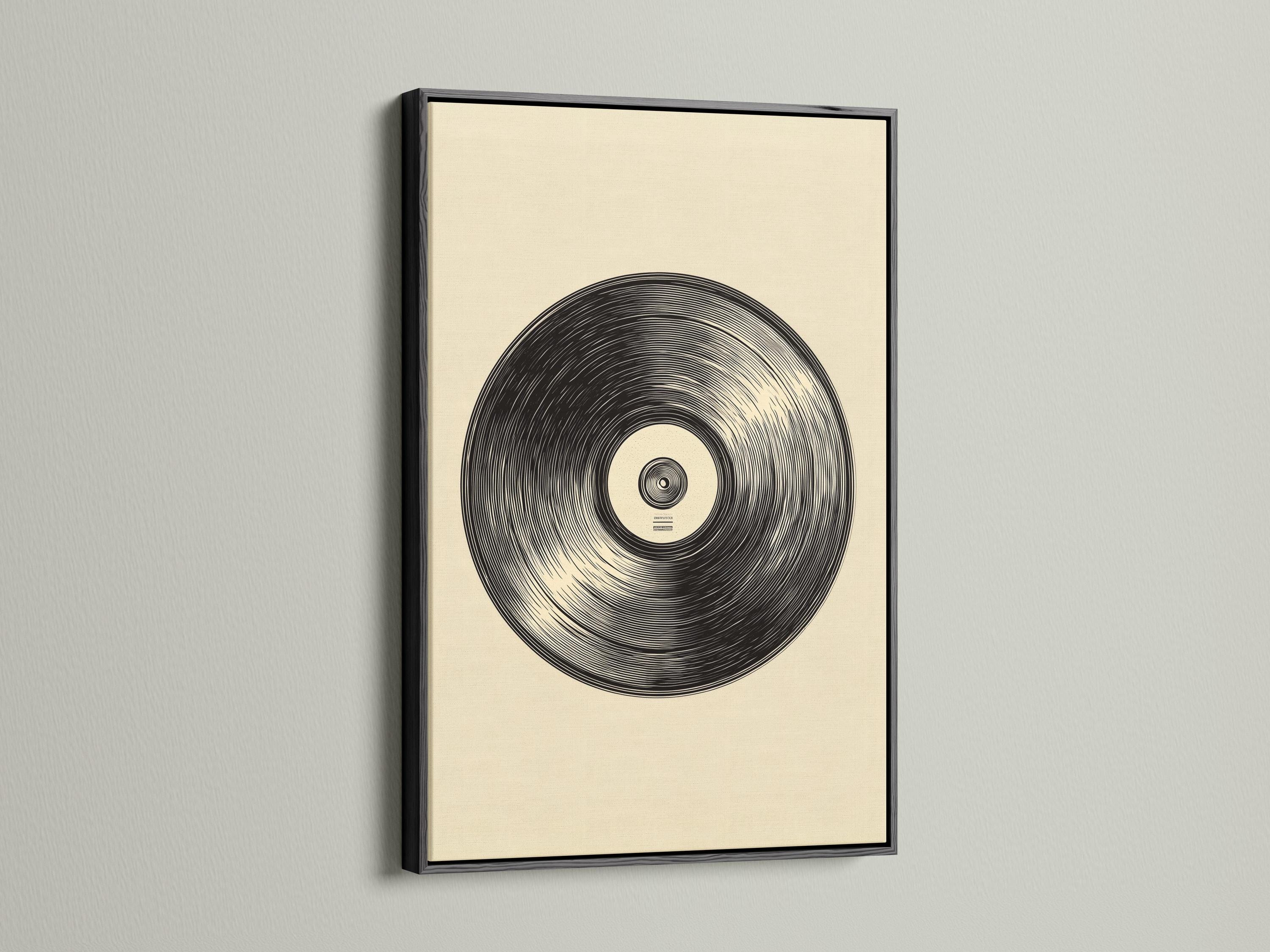Vinyl record illustration with black concentric grooves on a beige background detail view