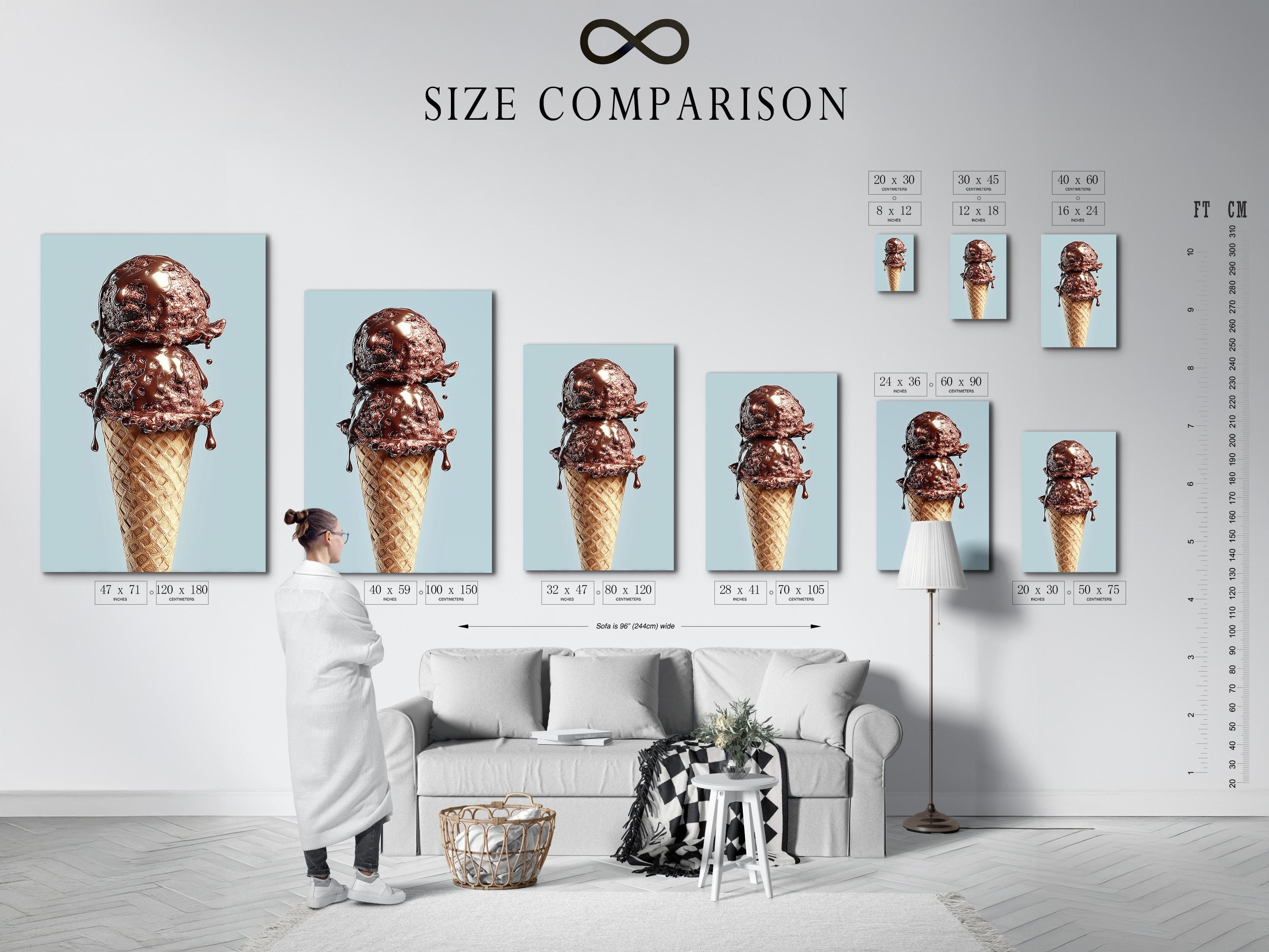 Chocolate ice cream cone illustration on a light blue background detail view