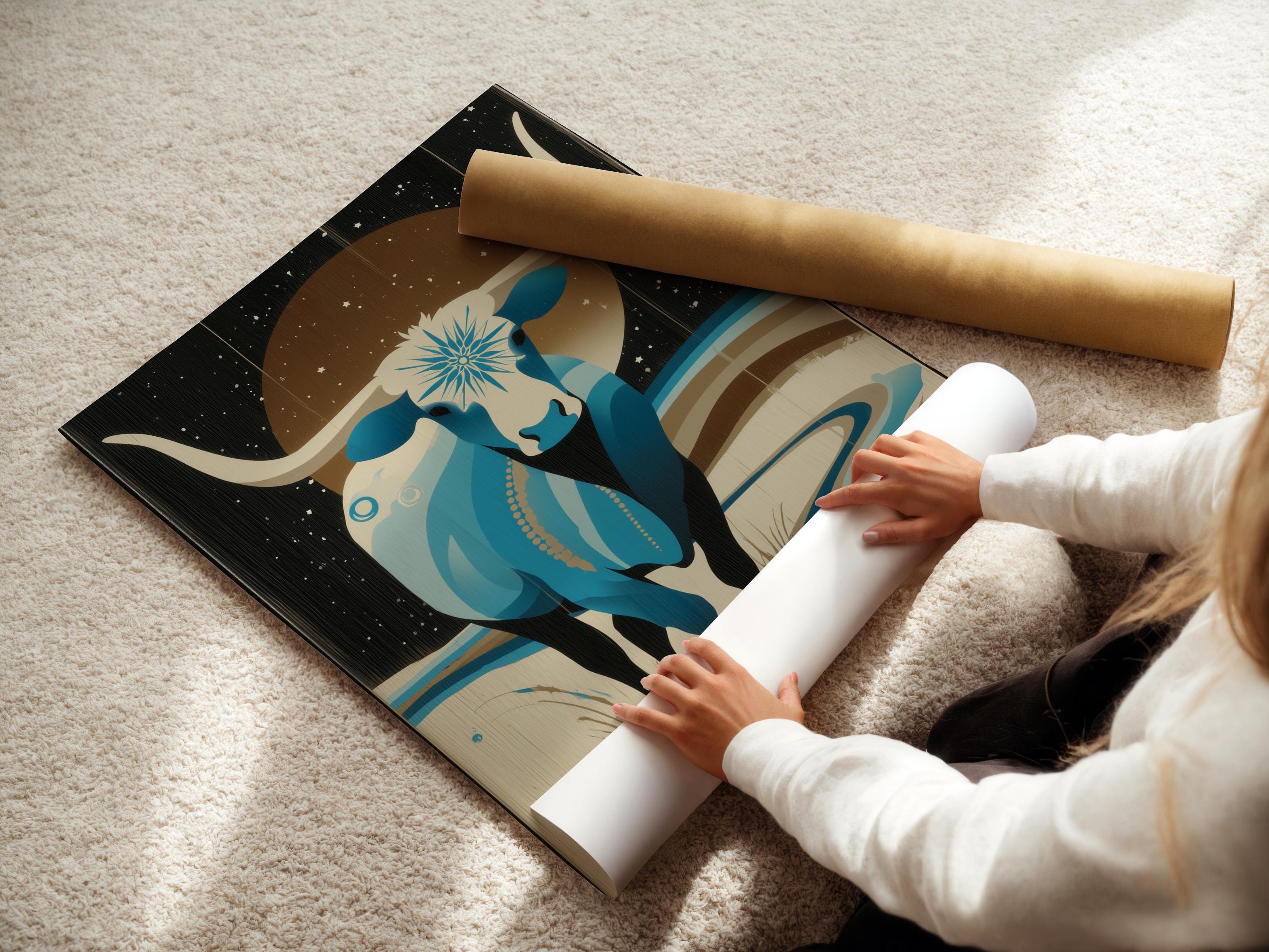 Artwork shown framed on a wall with several frame colour options nearby