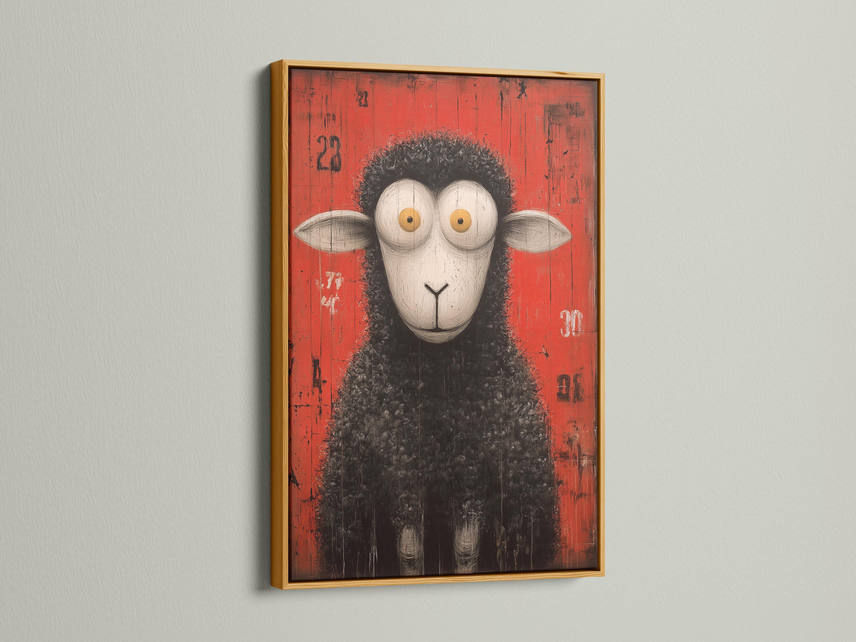 Sheep wall art in a framed portrait view on a light wall mockup