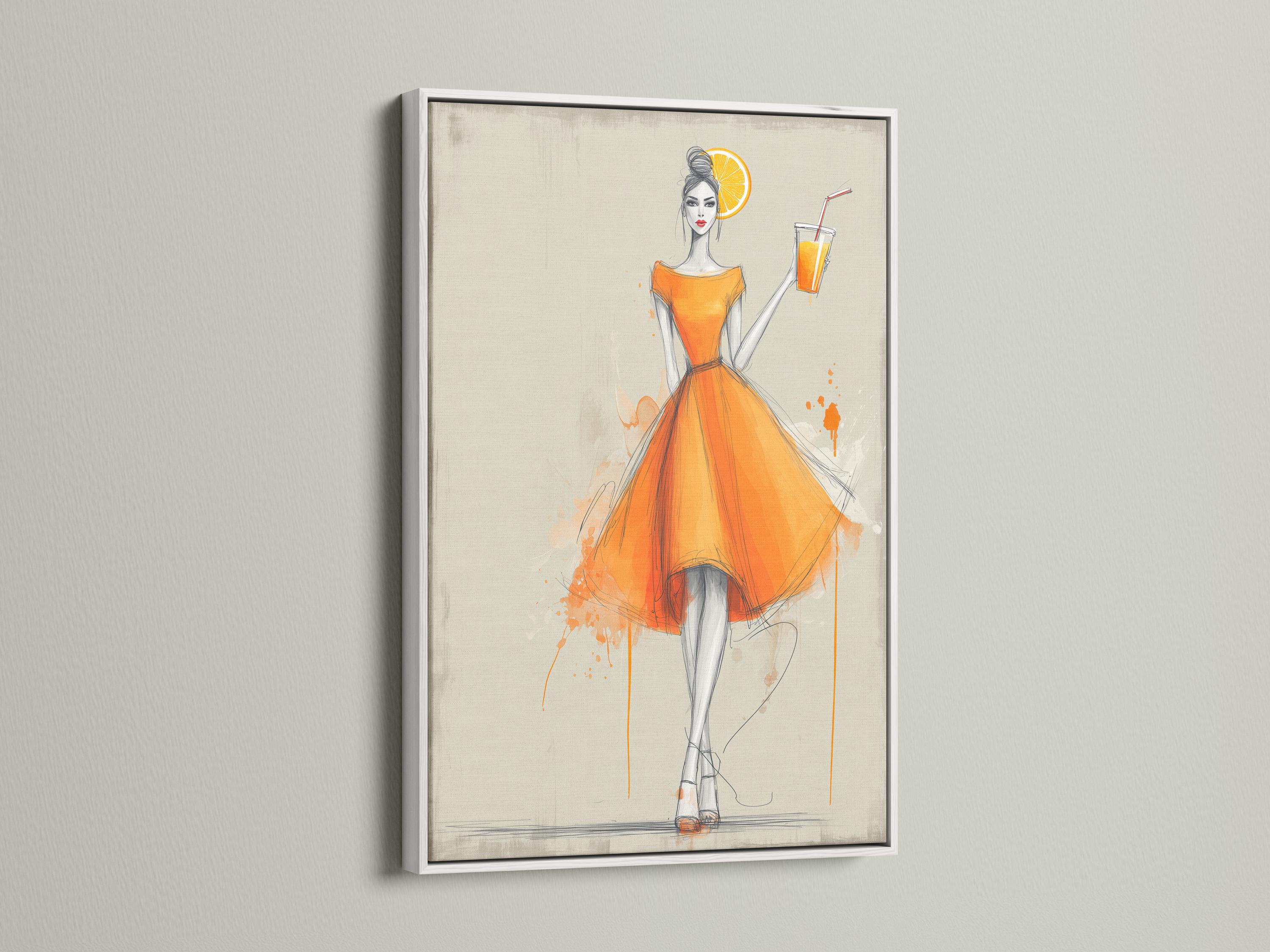 orange dress painting Glam Fashion Art Print - Orange Dress Wall Art, Chic Woman Sketch Canvas,  Modern Artwork for Boutique Decor, Gift for Fashionista