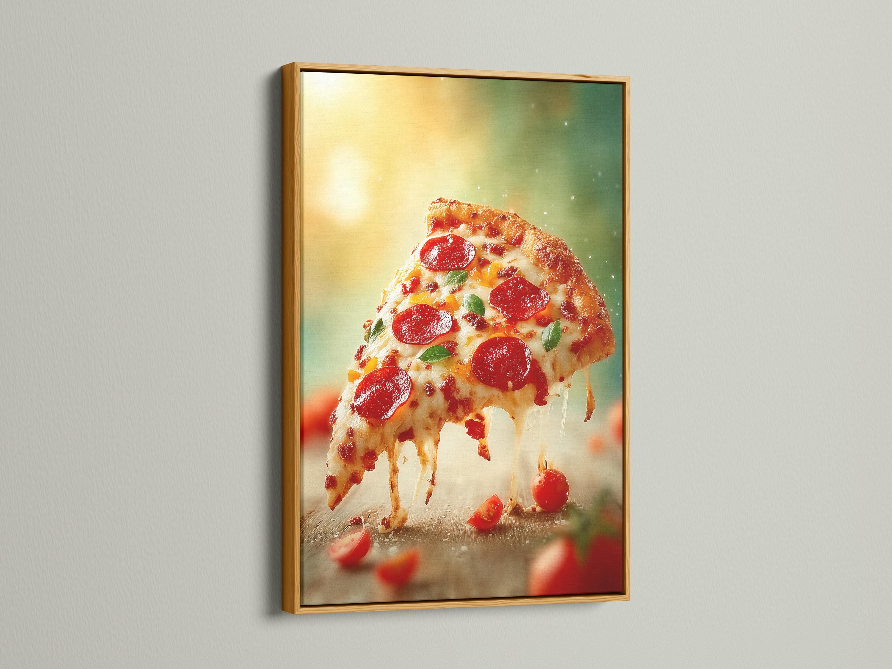 Close-up view of a pepperoni pizza slice with red toppings and melted cheese
