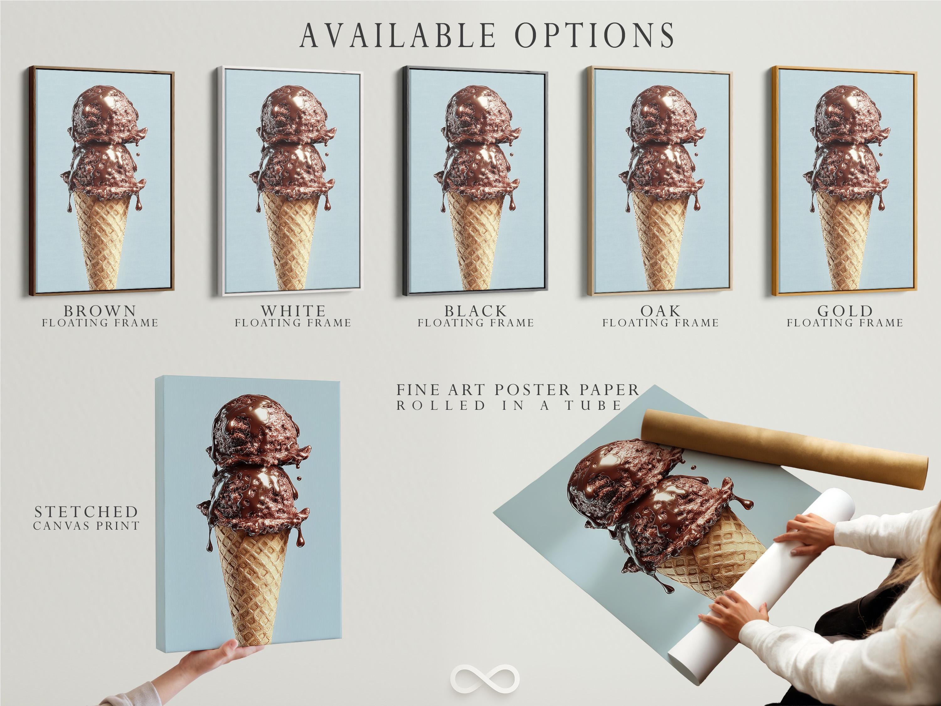 Chocolate ice cream cone illustration on a light blue background detail view