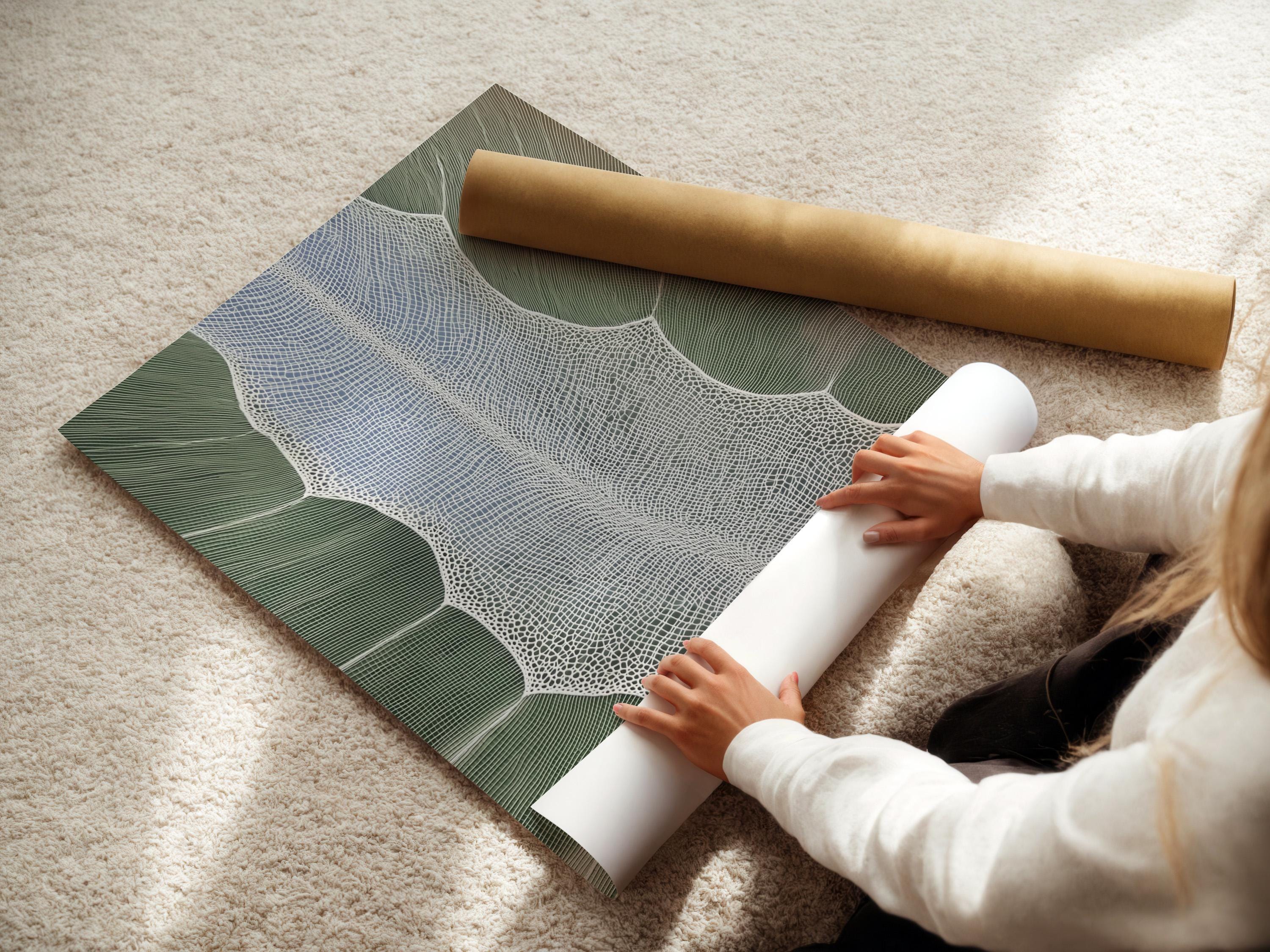 Sage green textured leaf silhouette artwork with a white net-like pattern detail view