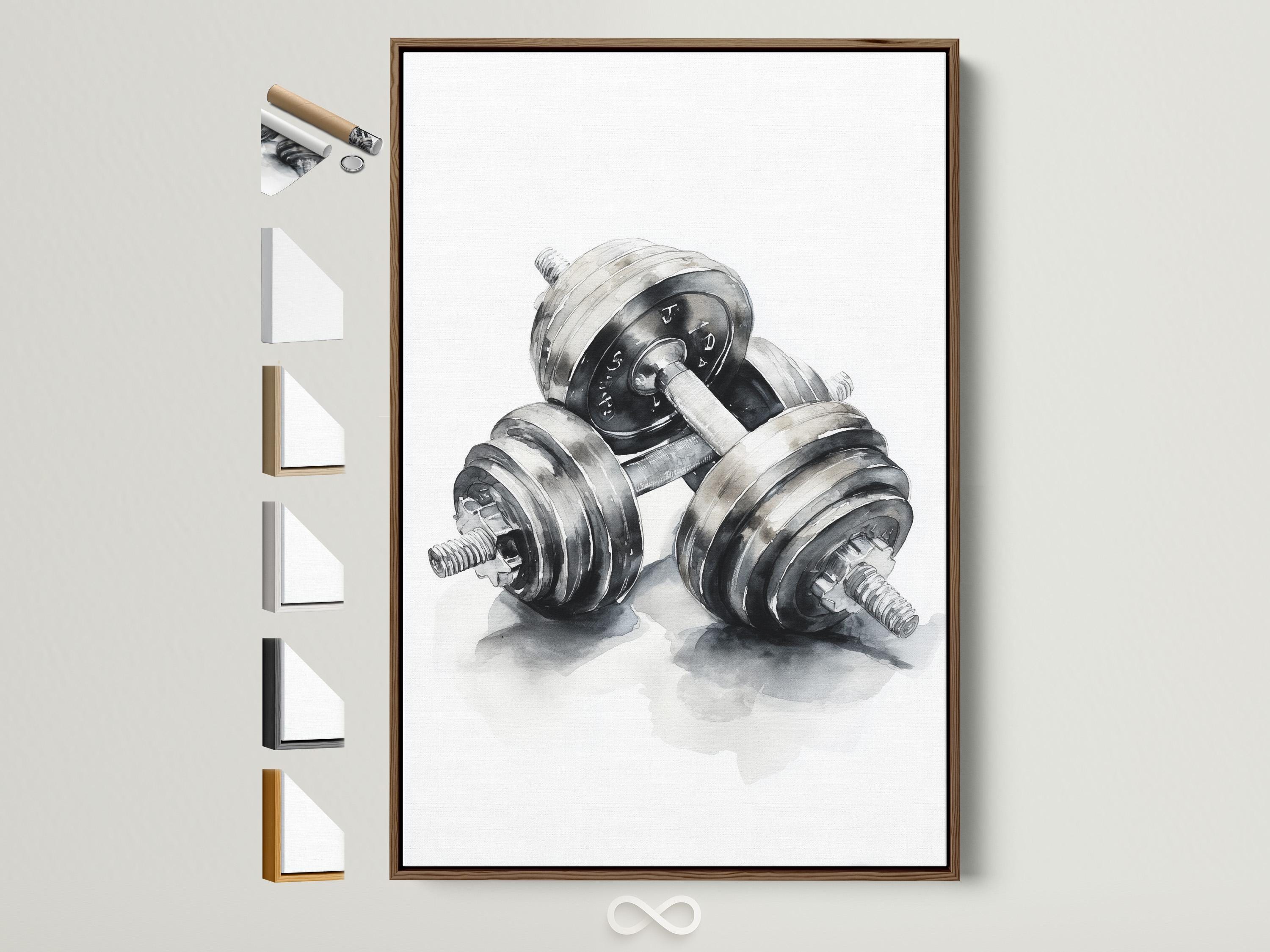 Monochrome weightlifting illustration of a barbell with stacked plates and smoky shading detail view