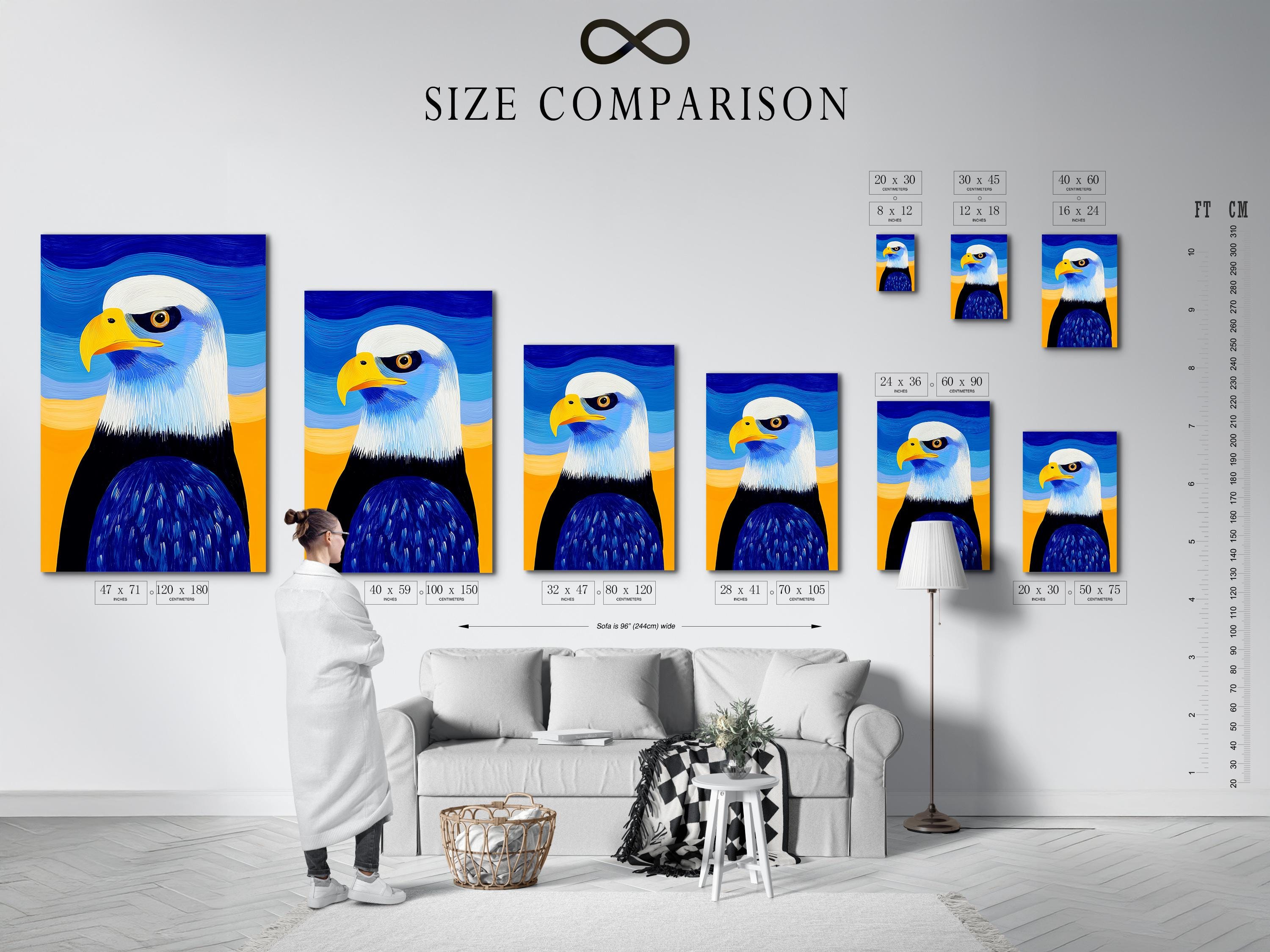 Room mockup showing framed bald eagle artwork on a wall