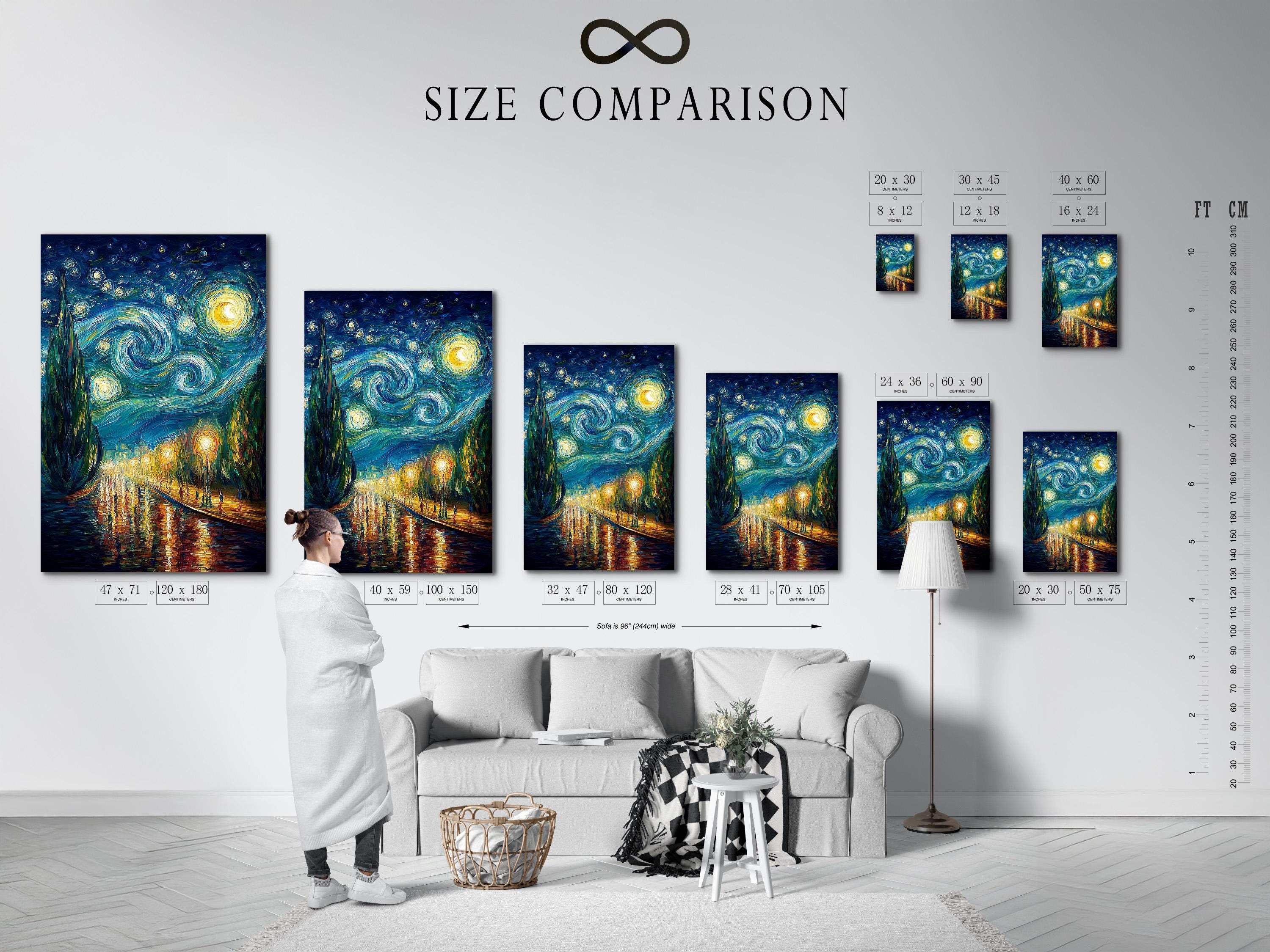 Room mockup showing a framed starry night painting on a light wall
