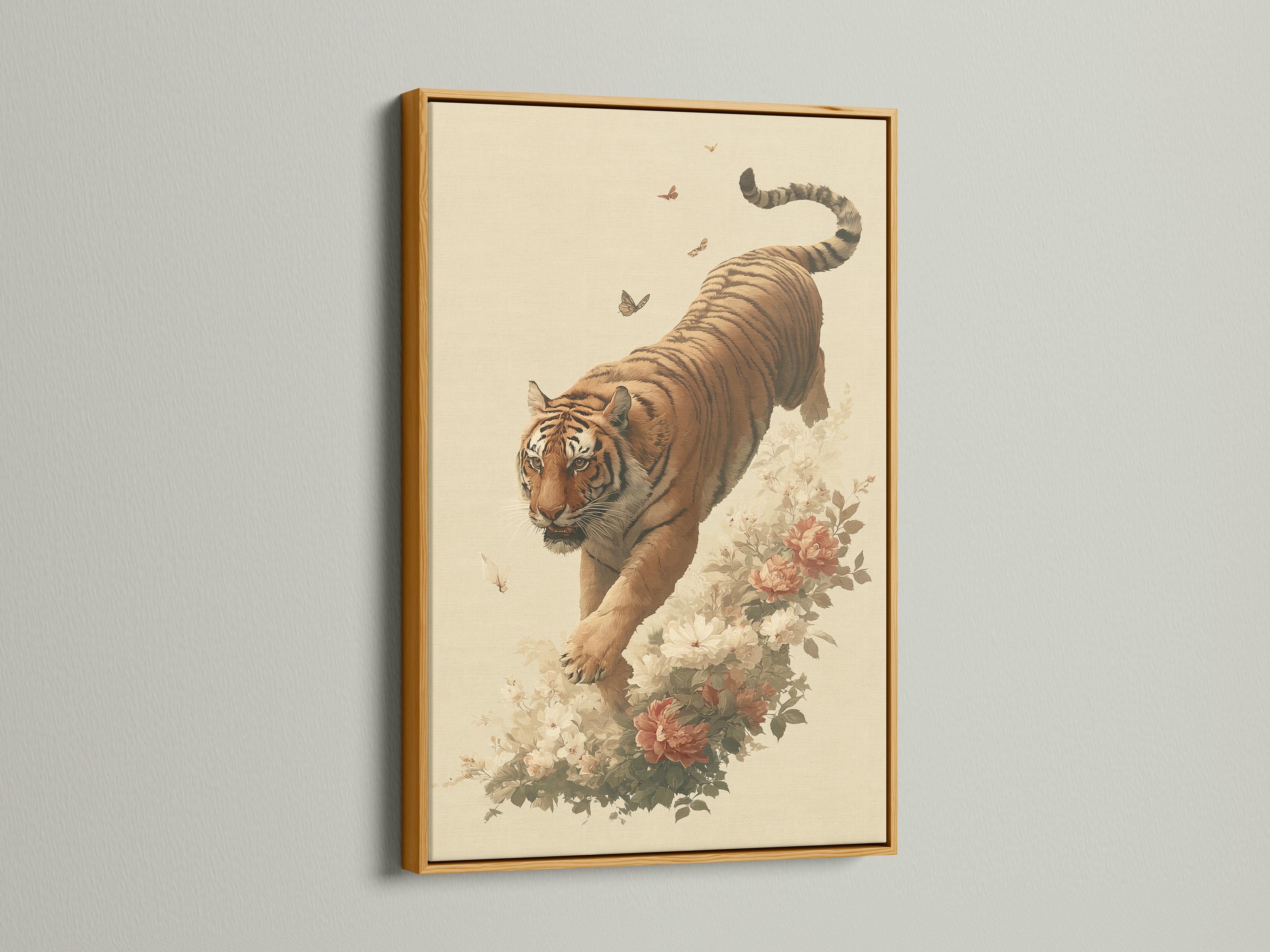 Framed tiger and flowers botanical artwork mockup