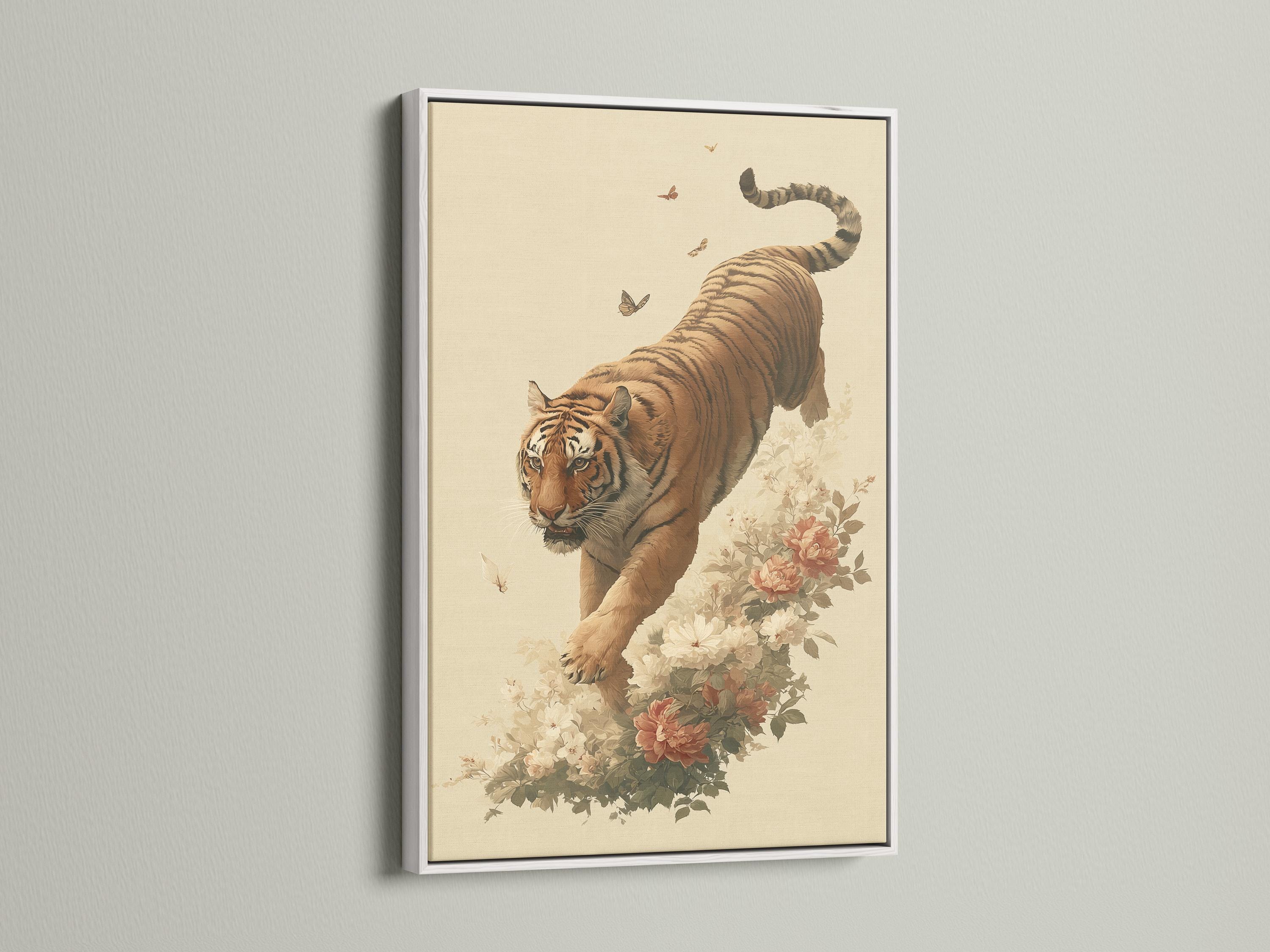 Framed tiger and flowers botanical artwork mockup