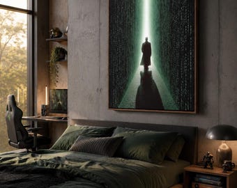 Matrix Code Canvas Art - Sci-Fi Wall Decor, Cyberpunk Art Print, Green Binary Poster, Modern Office Decor, Gift for Tech Enthusiast