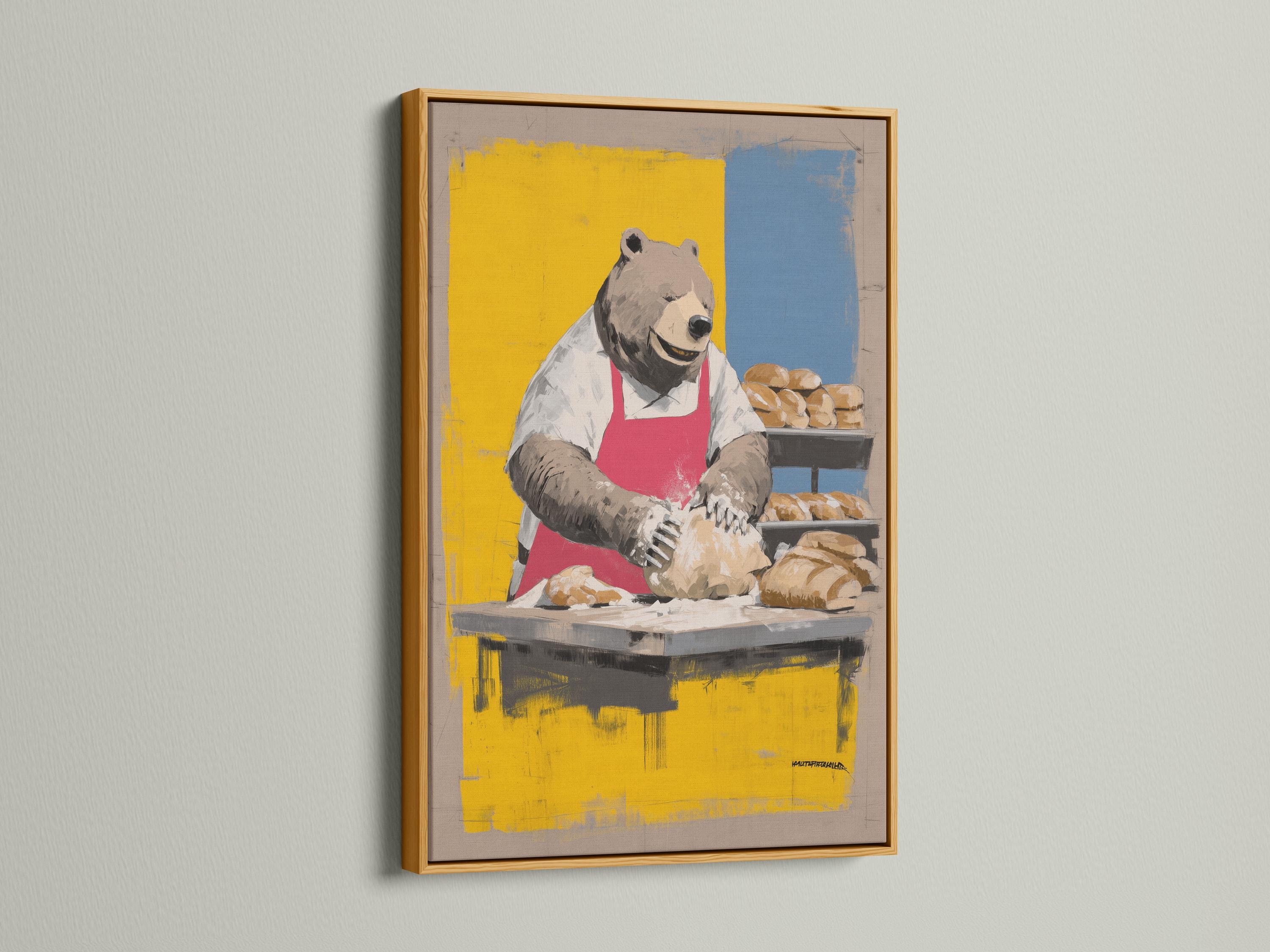 Bear chef artwork shown framed on a wall with alternate frame styles nearby