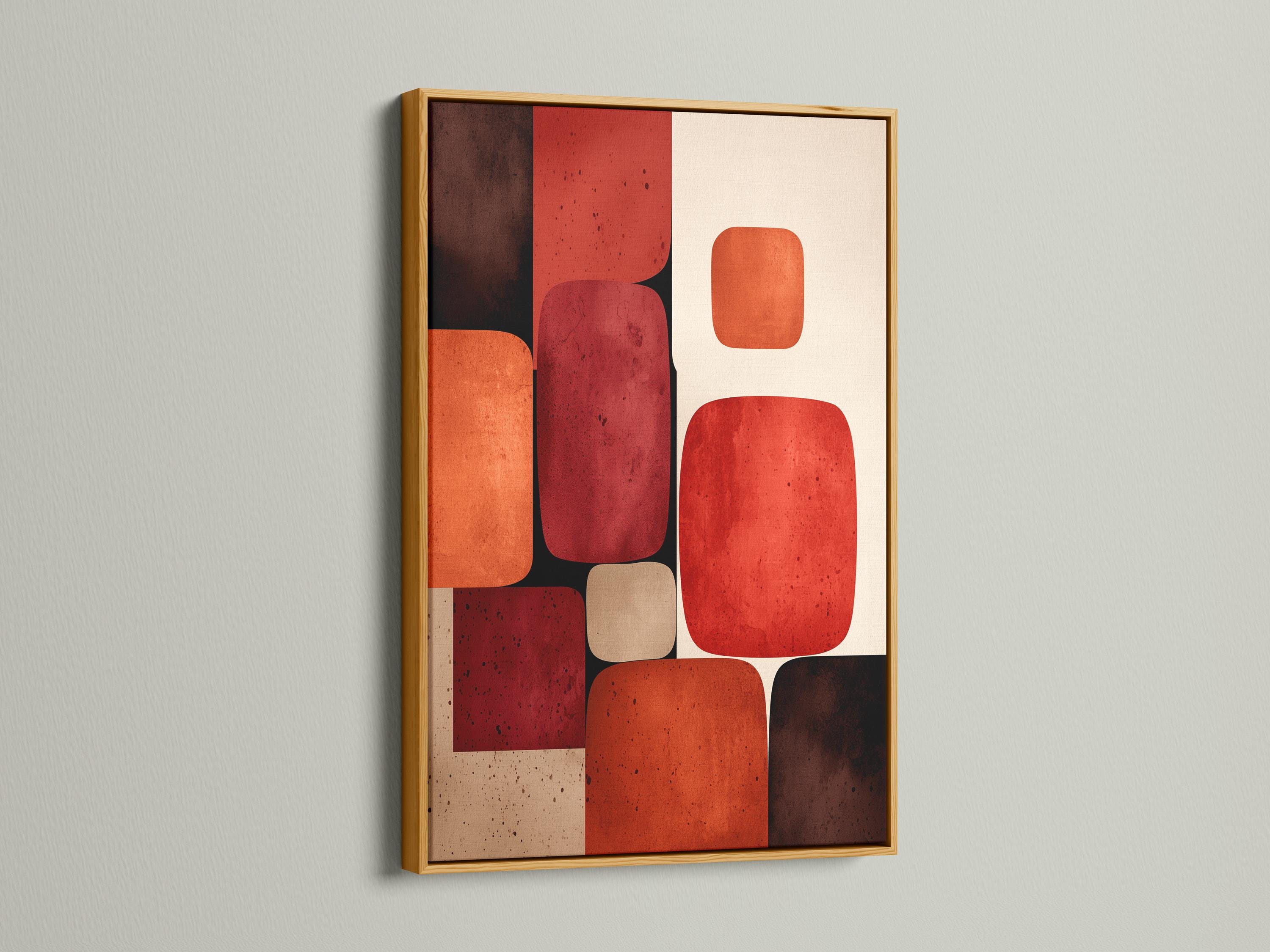 Abstract geometric artwork with rounded rectangles in burnt sienna, terracotta, deep red and cream detail view