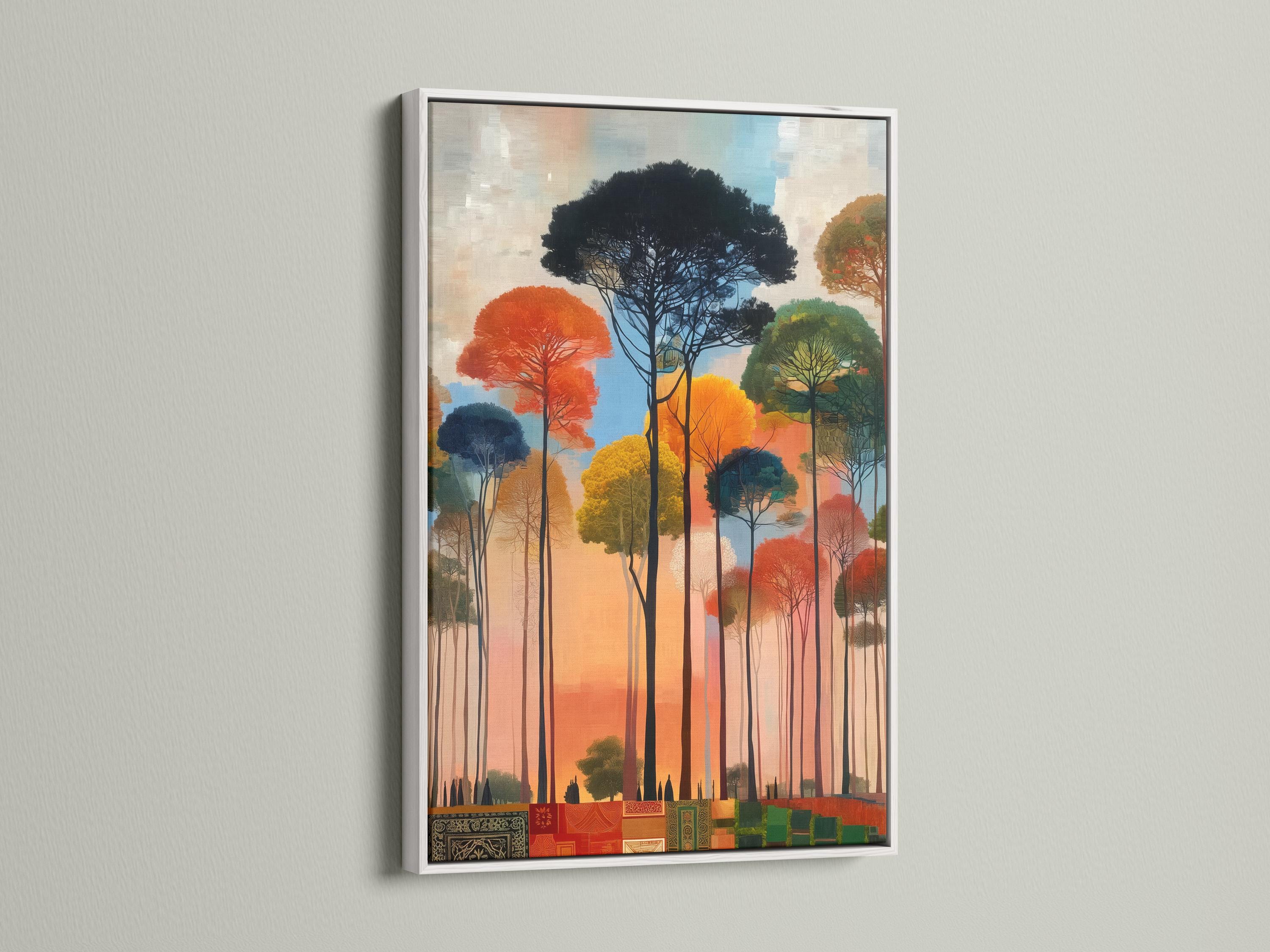 Room mockup with a large framed forest artwork above a sofa