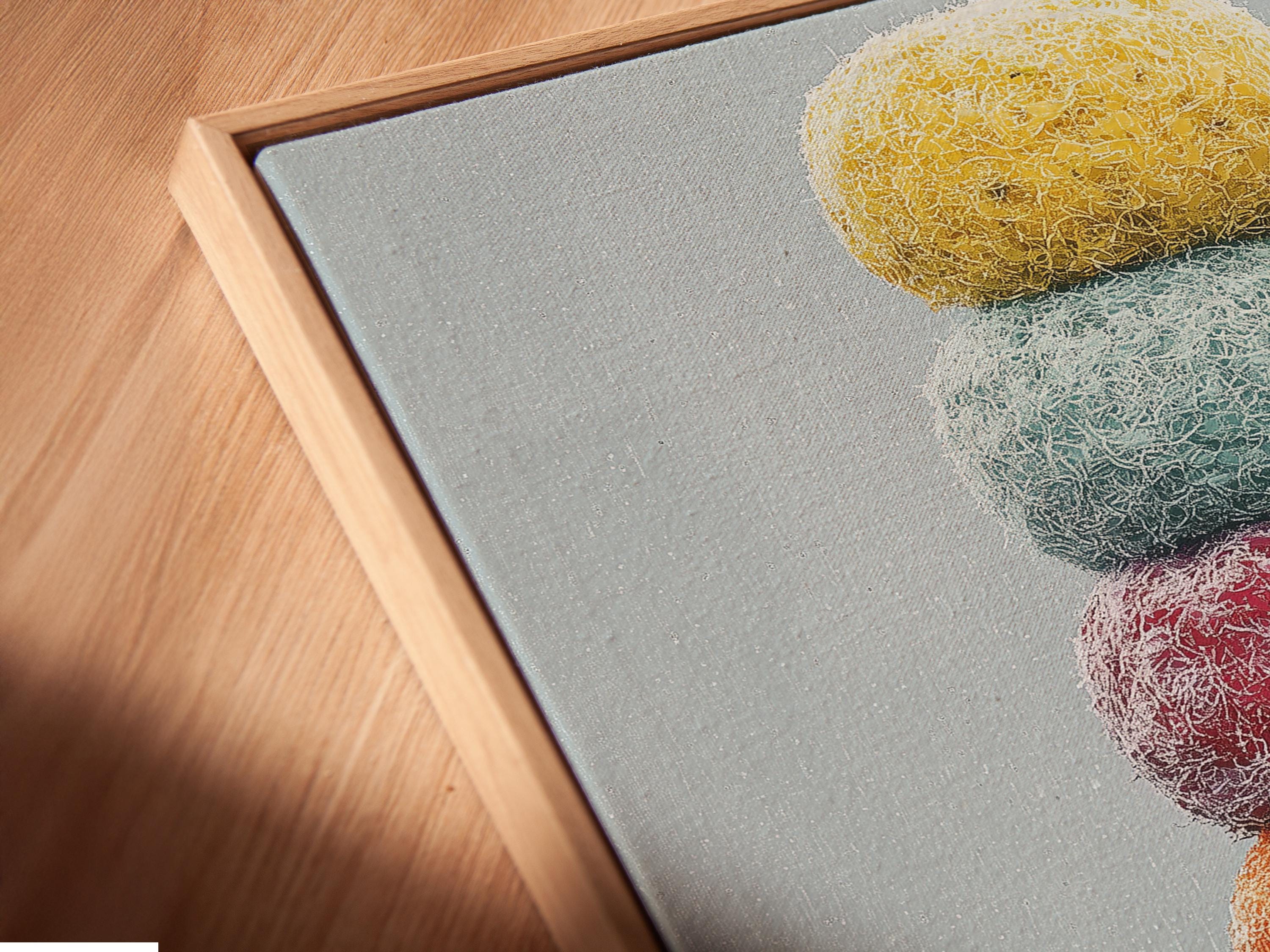 Seal wall art mockup with stacked pastel pom-pom balls