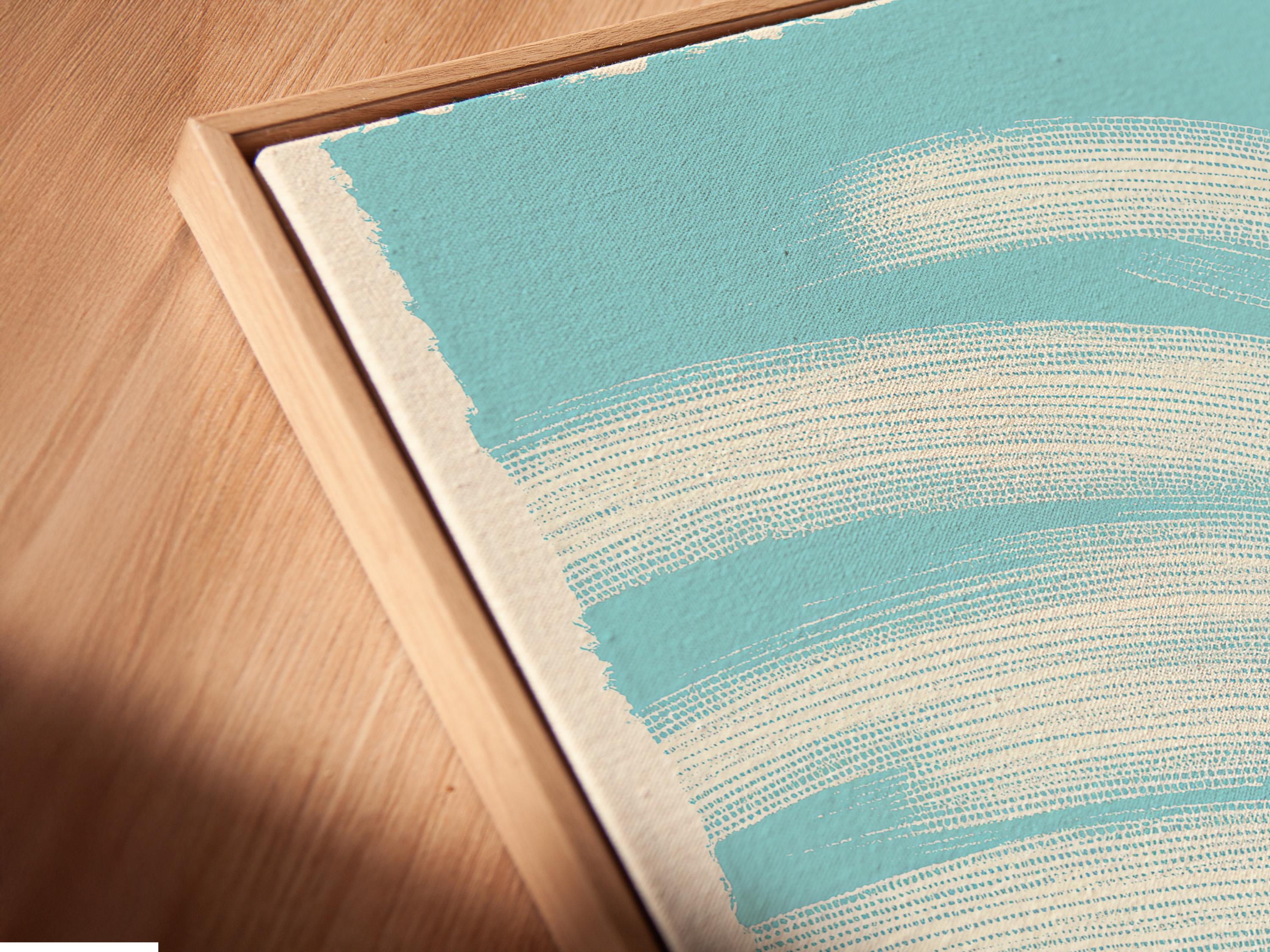 Sky blue abstract arches with dotted curved lines and layered white highlights detail view