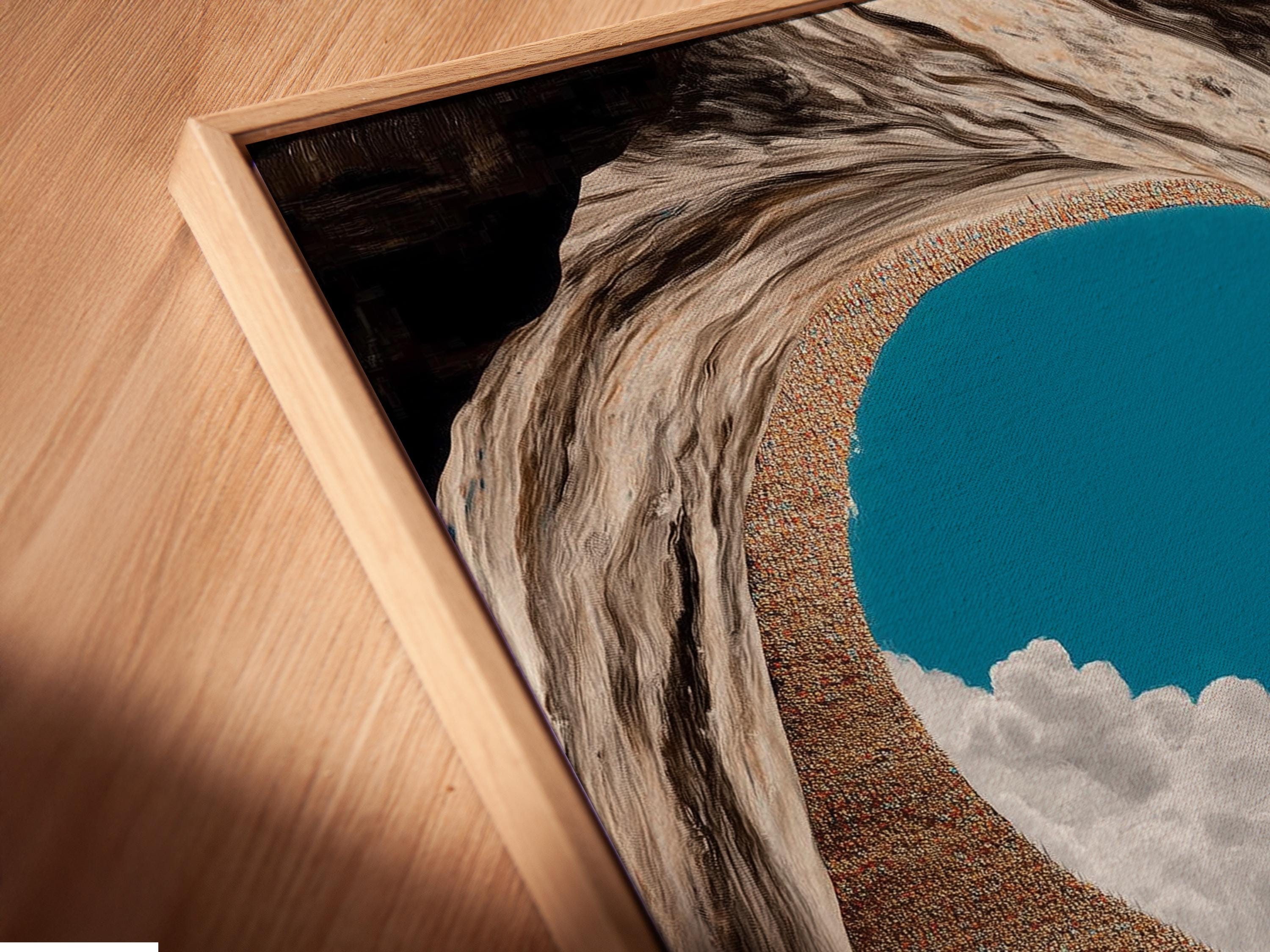 Wall art mockup showing a framed climber scene hanging on a wall among other frame options