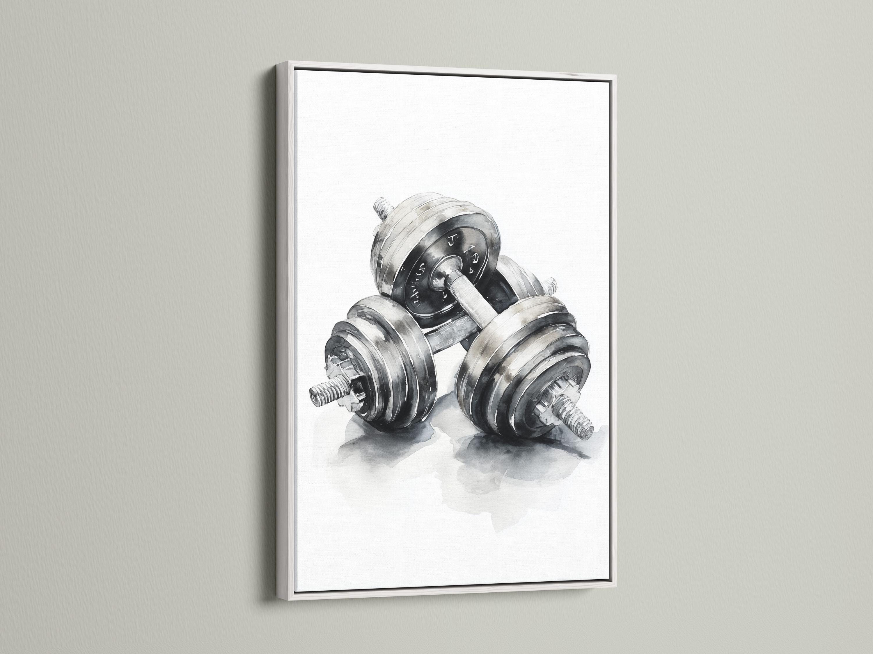 Monochrome weightlifting illustration of a barbell with stacked plates and smoky shading detail view