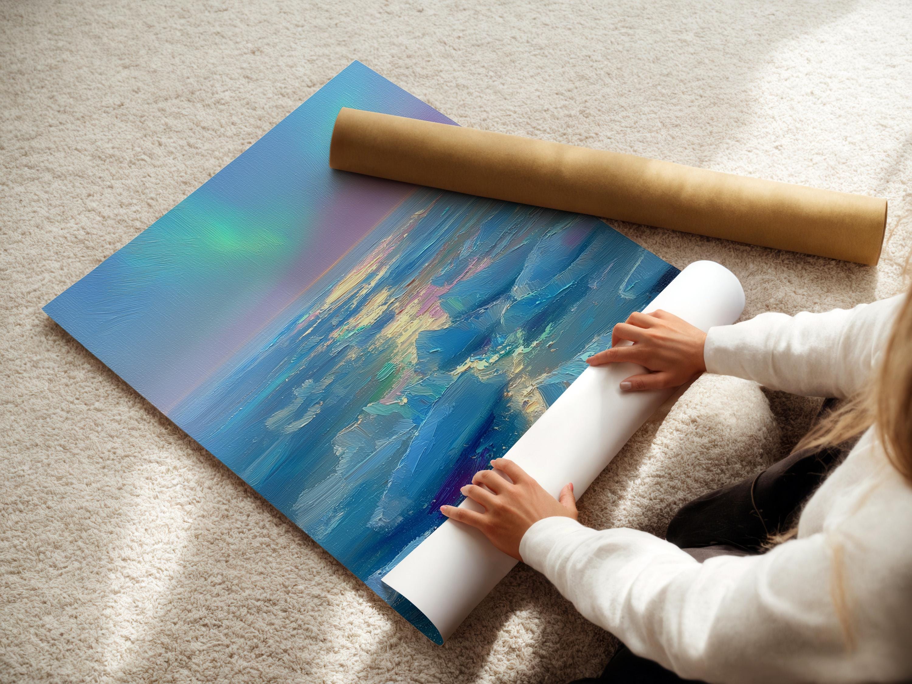 Framed seascape artwork shown in a mockup with several frame options on the left