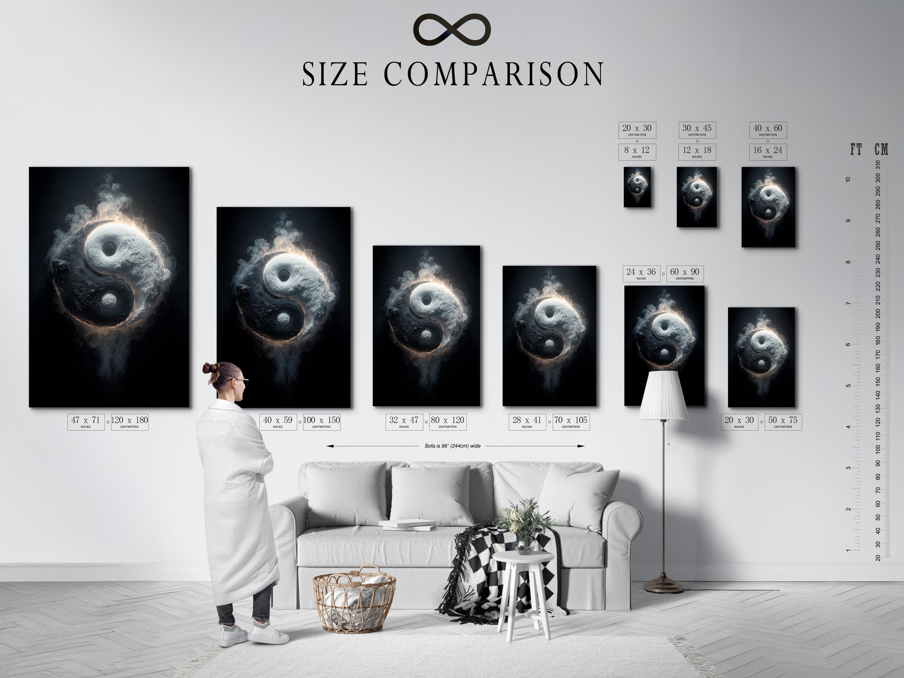 Monochrome yin yang symbol with smoky swirling texture and a glowing rim on a dark background detail view