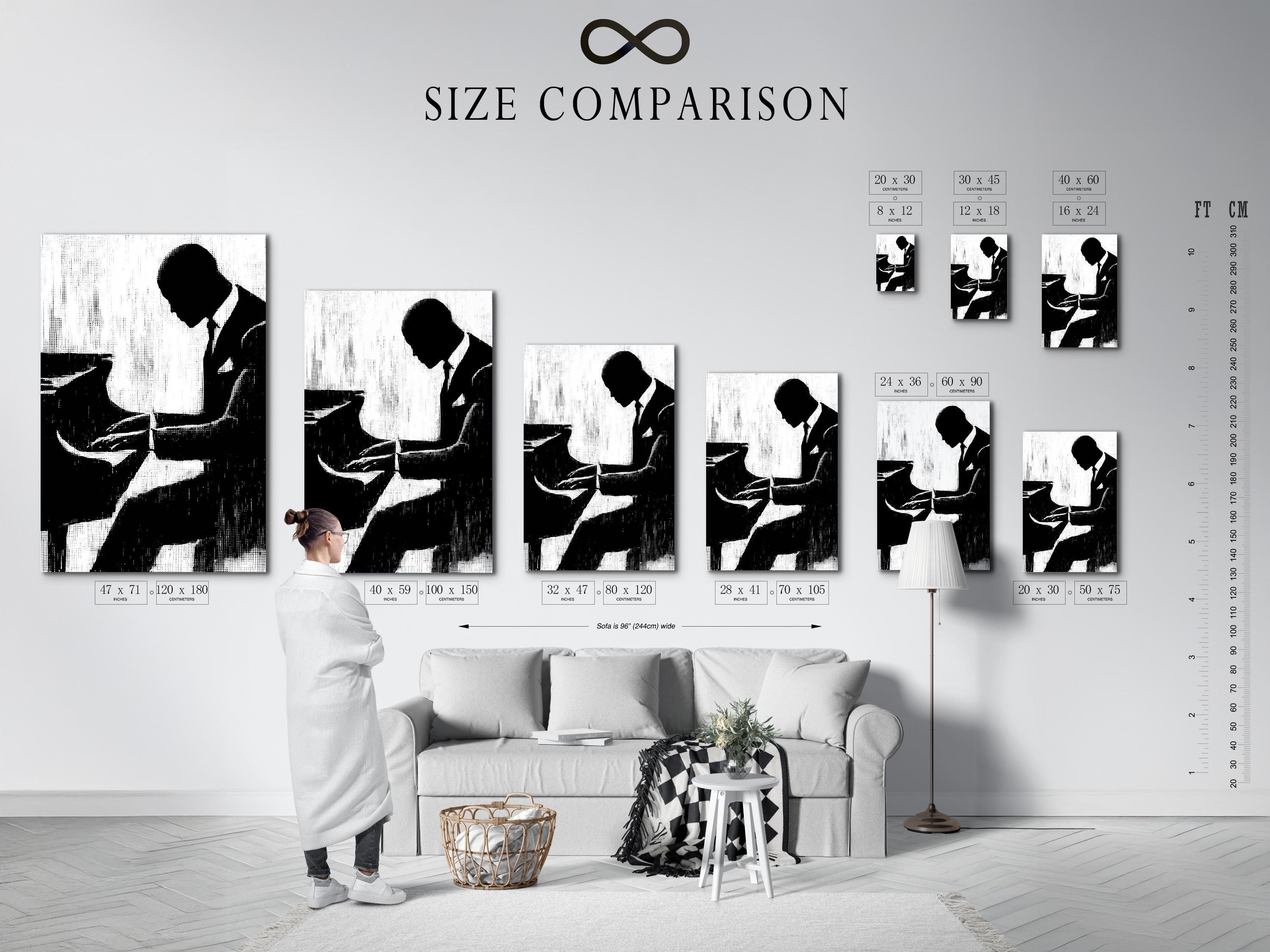 Black-and-white musician silhouette framed artwork on a wall mockup
