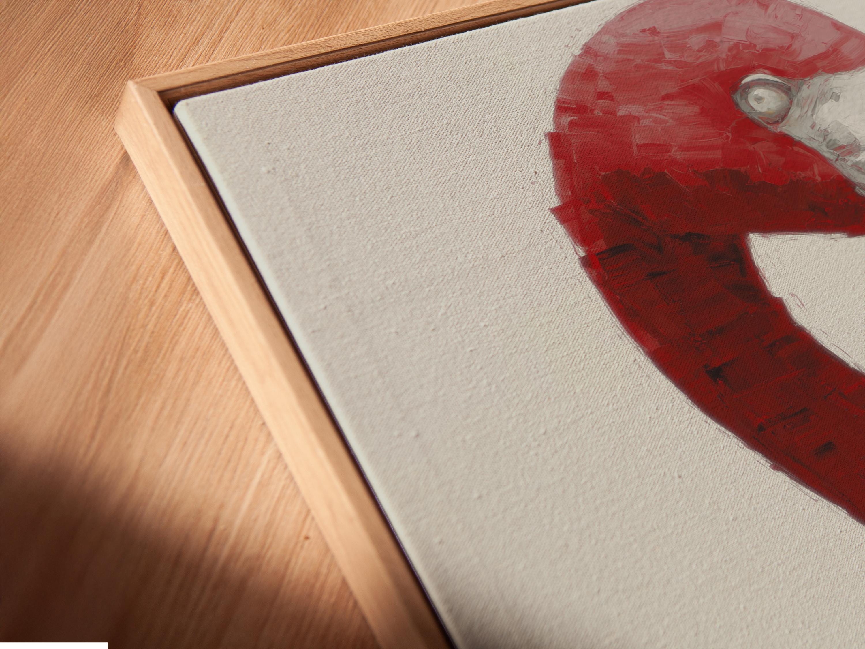 Framed artwork mockup of a pink flamingo with a wine glass