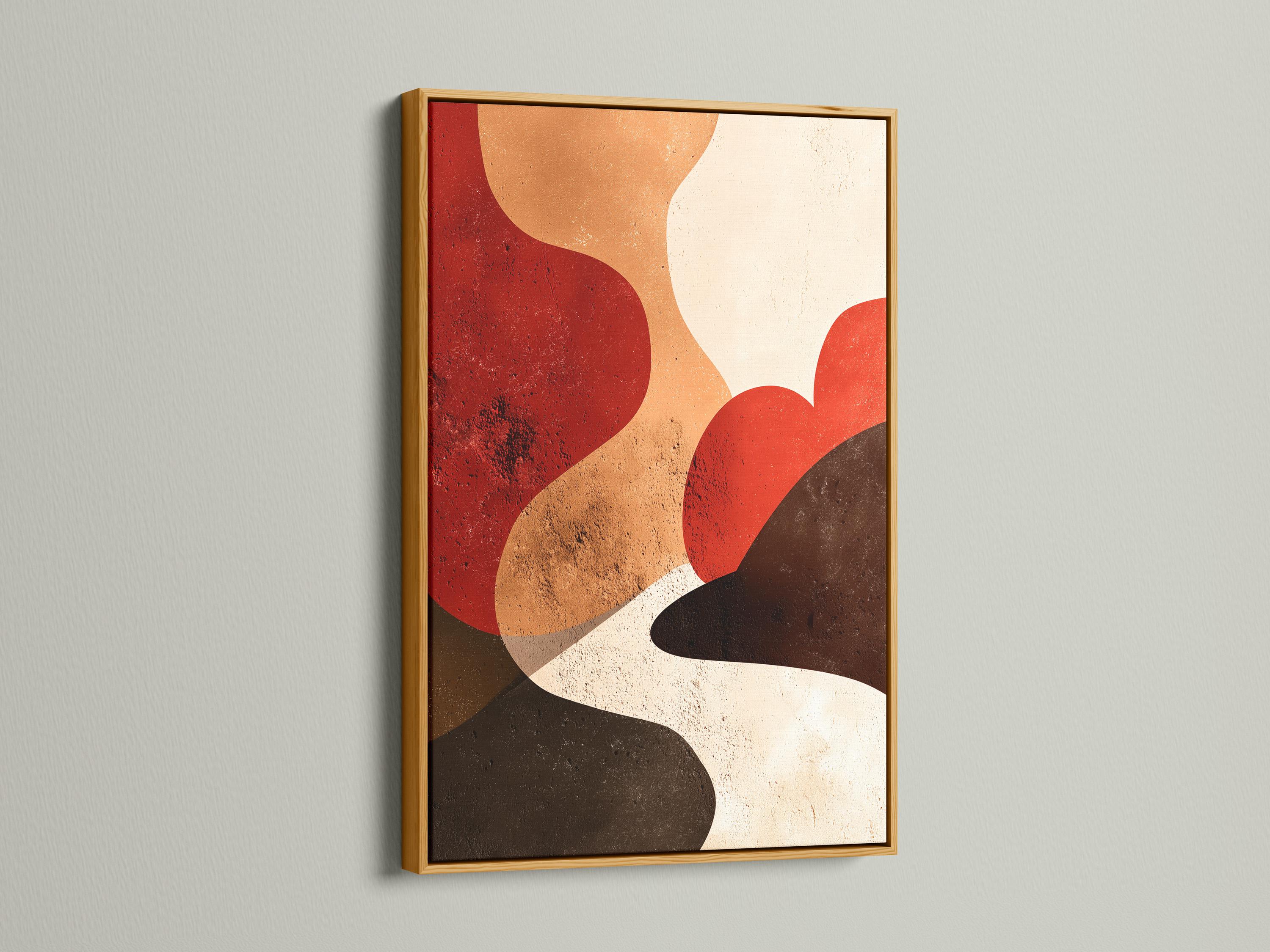 Warm terracotta abstract geometric artwork with rounded curved shapes and cream background detail view