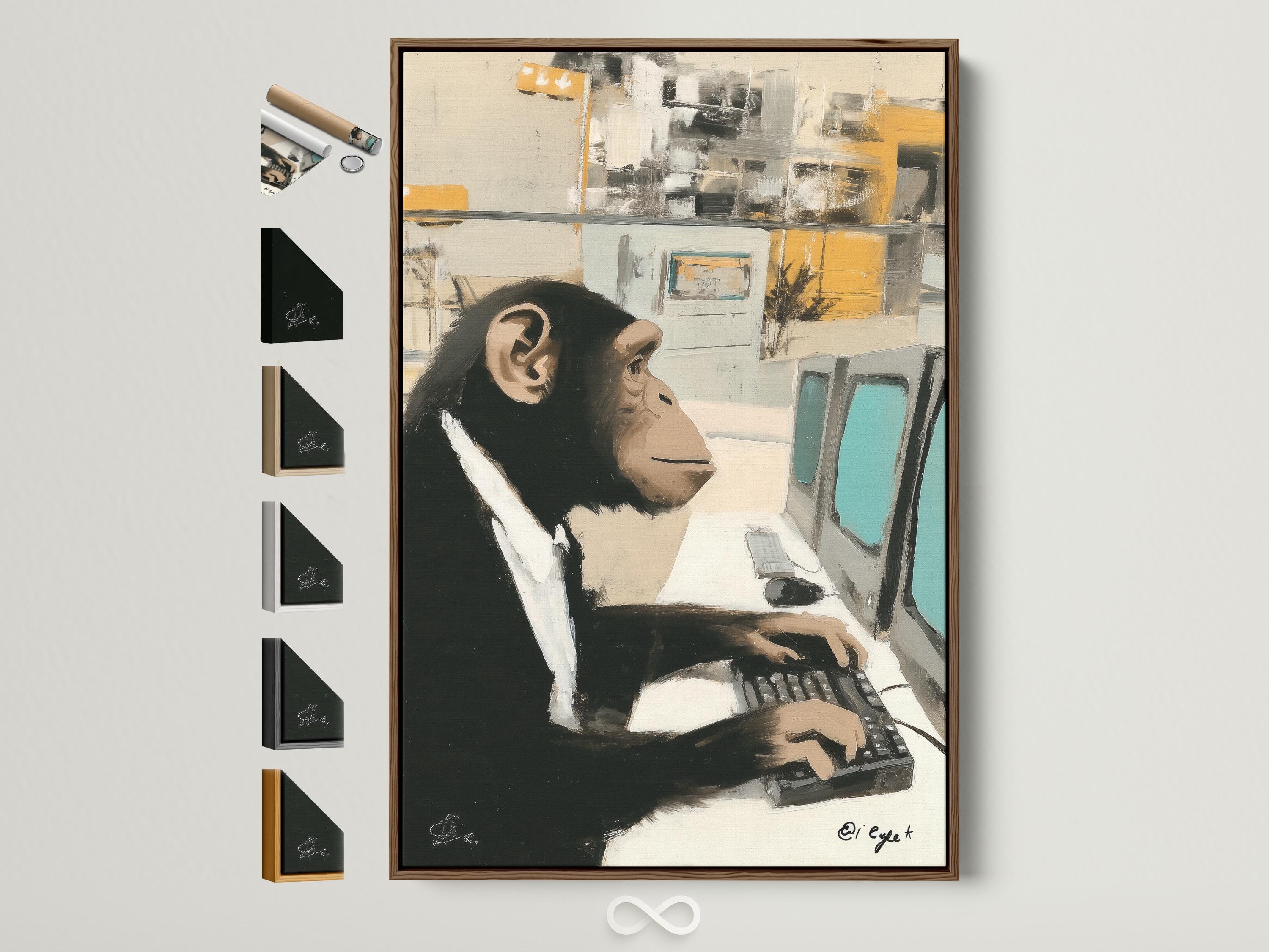 Funny Chimp in Suit Canvas Art - Monkey Office Wall Decor