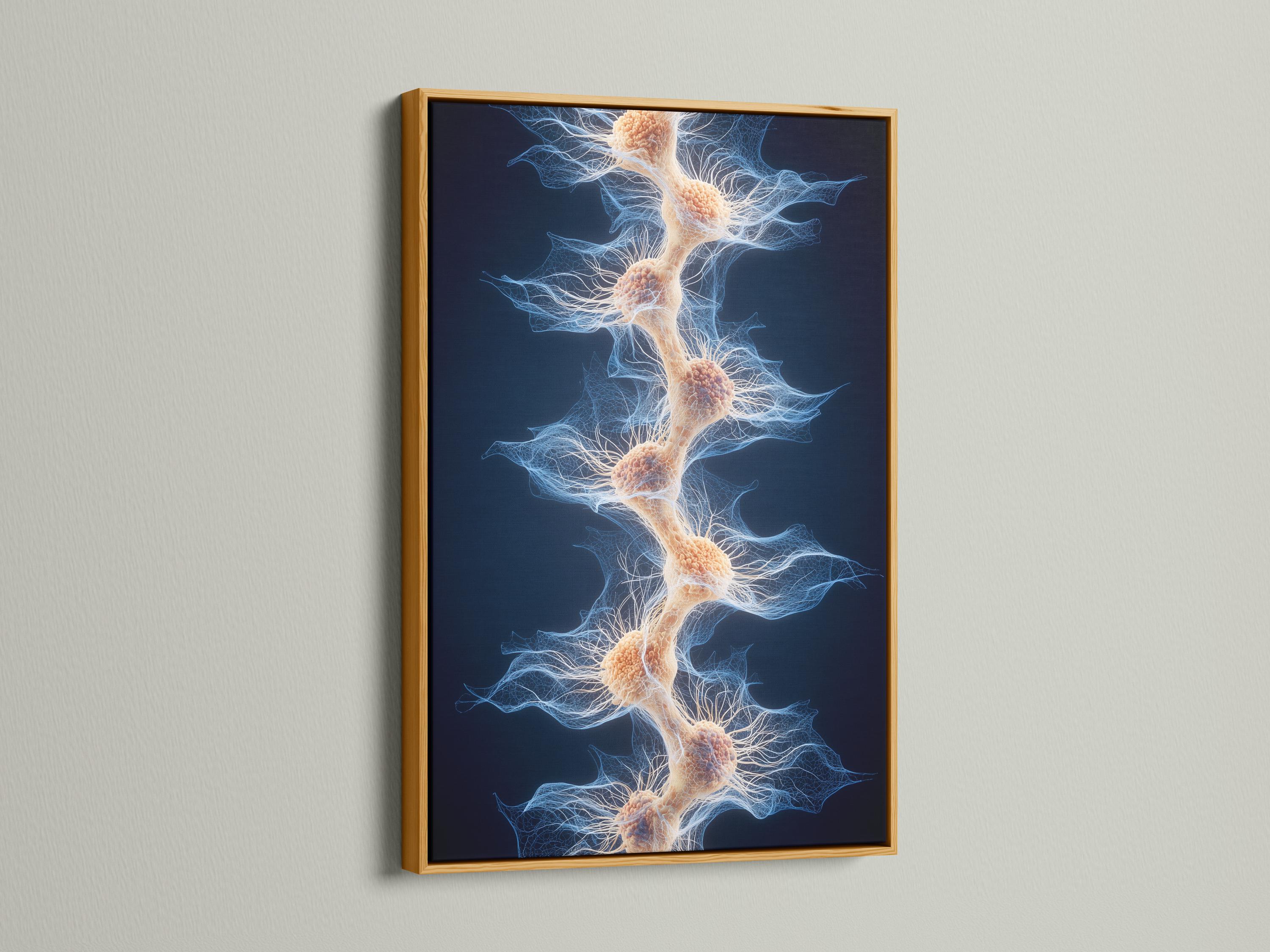 Dark navy abstract filament network with pale blue lines and beige nodes detail view