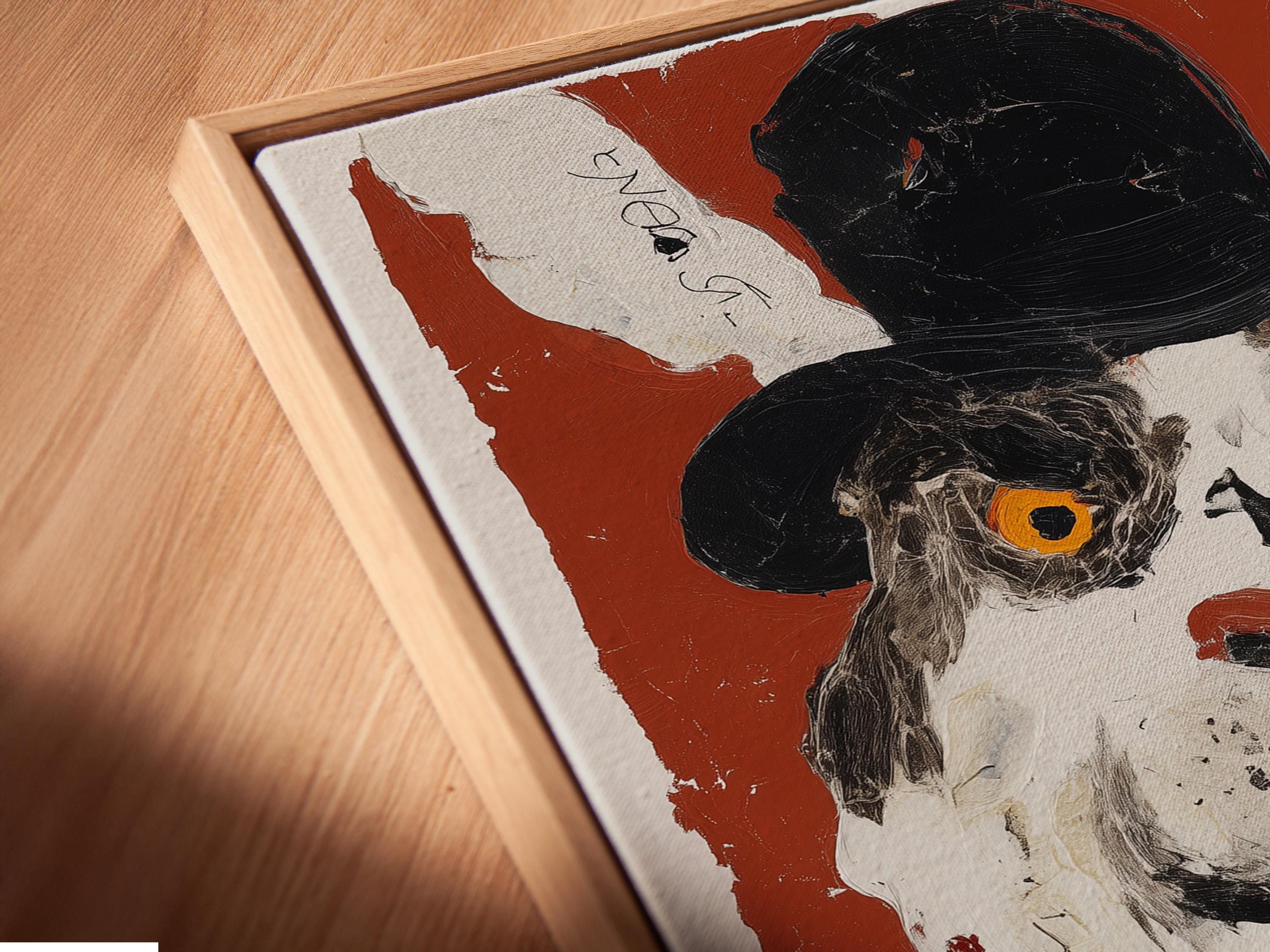 Room mockup showing a framed rabbit gentleman portrait on a wall