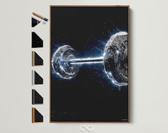 Space Art Canvas Print - Cosmic Collision Wall Art, Galaxy Astronomy Poster for Home Office Decor
