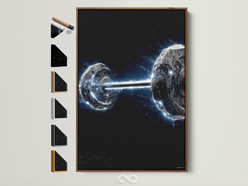 Dark space artwork with a glowing blue-white energy beam, swirling light trails and a rocky comet shape