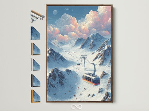 Vintage Ski Lift Art Print - Alpine Mountain Wall Art, Retro